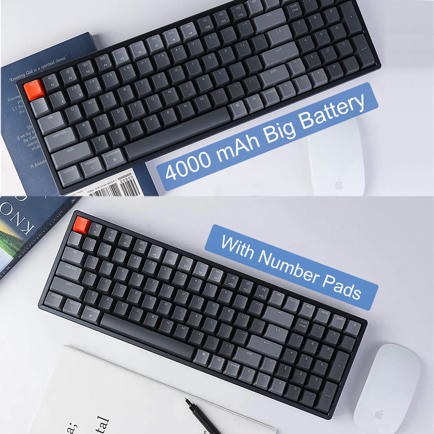 Keychron K4 Bluetooth/Wireless Mechanical Keyboard with RGB Backlit, Hot-Swappable 100-Key Compact Design, USB Wired Gaming Keyboard for Mac & Windows - Aluminum Frame, Gateron Red Switch | Perfect for Office Work, Gaming & Programming