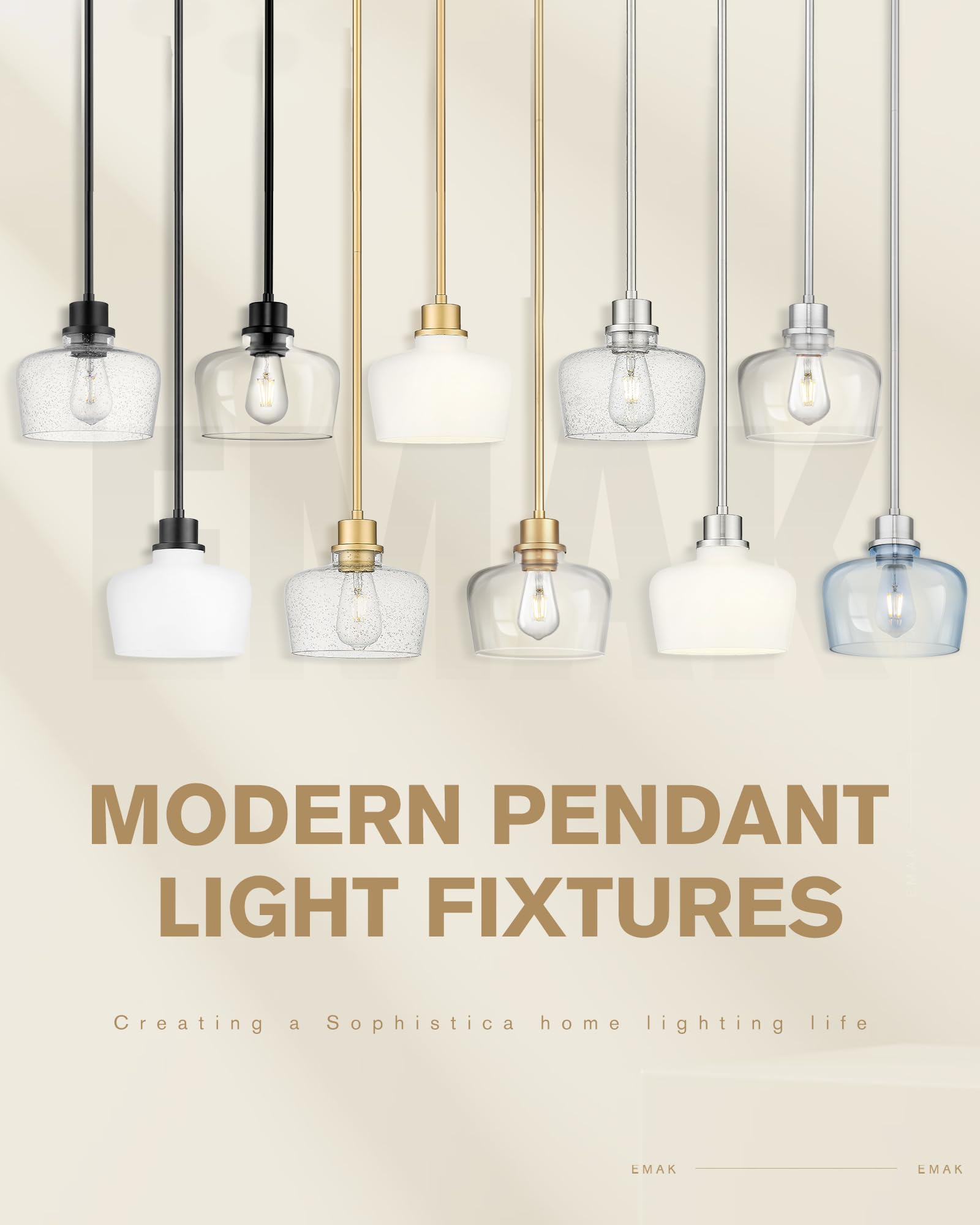 Emak Modern Farmhouse Black Pendant Light Fixture with Seeded Glass Shade - 8 Inch Hanging Light for Kitchen Island, Dining Room, Bathroom & Bedroom | Rustic Industrial Lighting for Home Decor