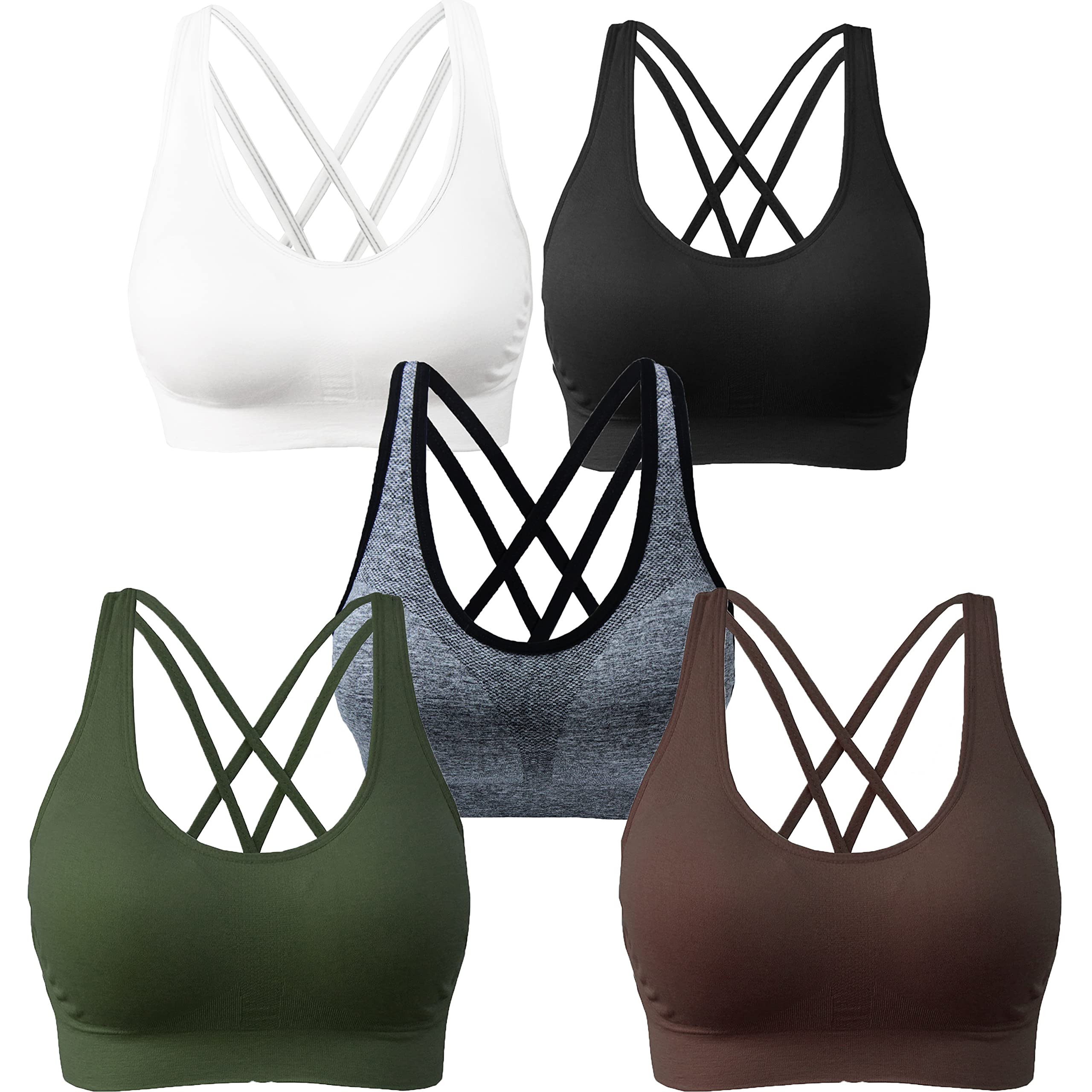 AKAMC 3 Pack Women's Medium Support Wirefree Sports Bra - Cross Back Design with Removable Cups for Yoga, Gym & Active Lifestyle