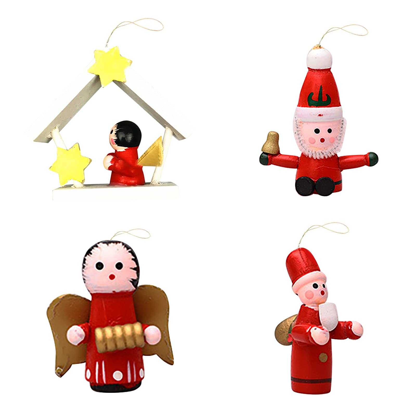 BRADEM Cute Christmas Car Decorations - 12-Piece Wooden Ornament Set with Medium-Sized Box Tree - Vintage Style Holiday Pendants for Men, Home & Window Decor (Multicolor, One Size) - Perfect for Holiday Car Accessories, Christmas Tree Decorating & Festive Home Decor