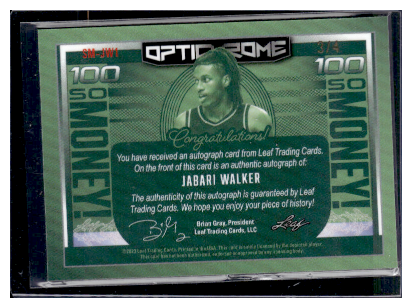 2022 LEAF OPTICHROME Jabari Walker Basketball Card - SO MONEY! Autograph #SM JW1/4 - Rare Collectible for NBA Fans & Sports Memorabilia Enthusiasts