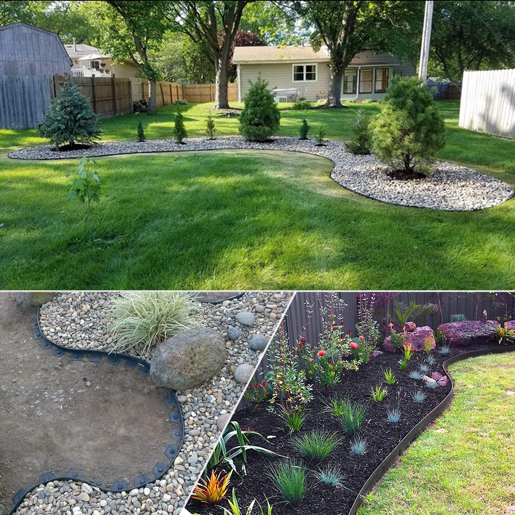 40ft Black Plastic Landscape Edging with 40 Spikes - 2 Inch Tall Garden Border for Flower Beds, Lawn & Yard - Perfect for Landscaping Projects & DIY Garden Design