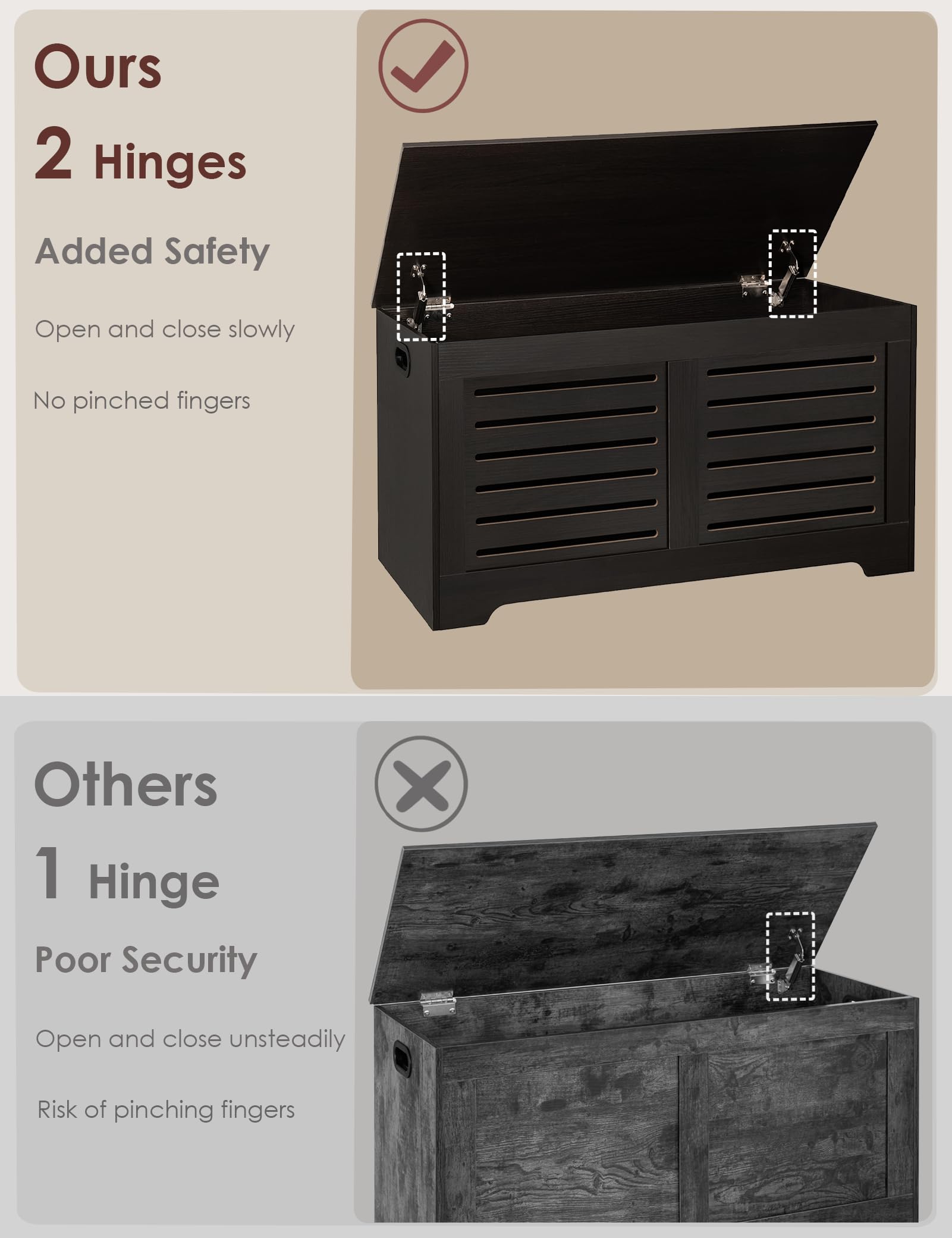 DINZI LVJ Flip-Top Wooden Storage Chest - Retro Entryway Shoe Bench with 2 Safety Hinges | Large Sturdy Toy Box & Storage Trunk for Living Room, Bedroom, Nursery | Easy Assembly Espresso Finish | Perfect for Kids' Room Organization & Entryway Seating