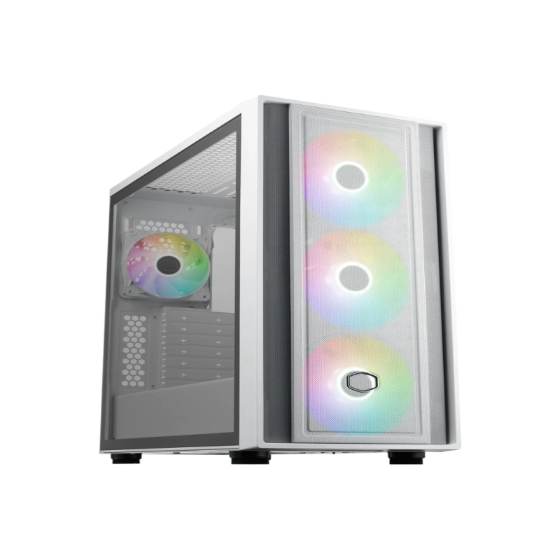Cooler Master MB600 WGNN S00 MasterBox 600 ARGB ATX Mid Tower PC Case - Tempered Glass Side Panel, White - Perfect for Gaming Rigs & High-Performance Builds