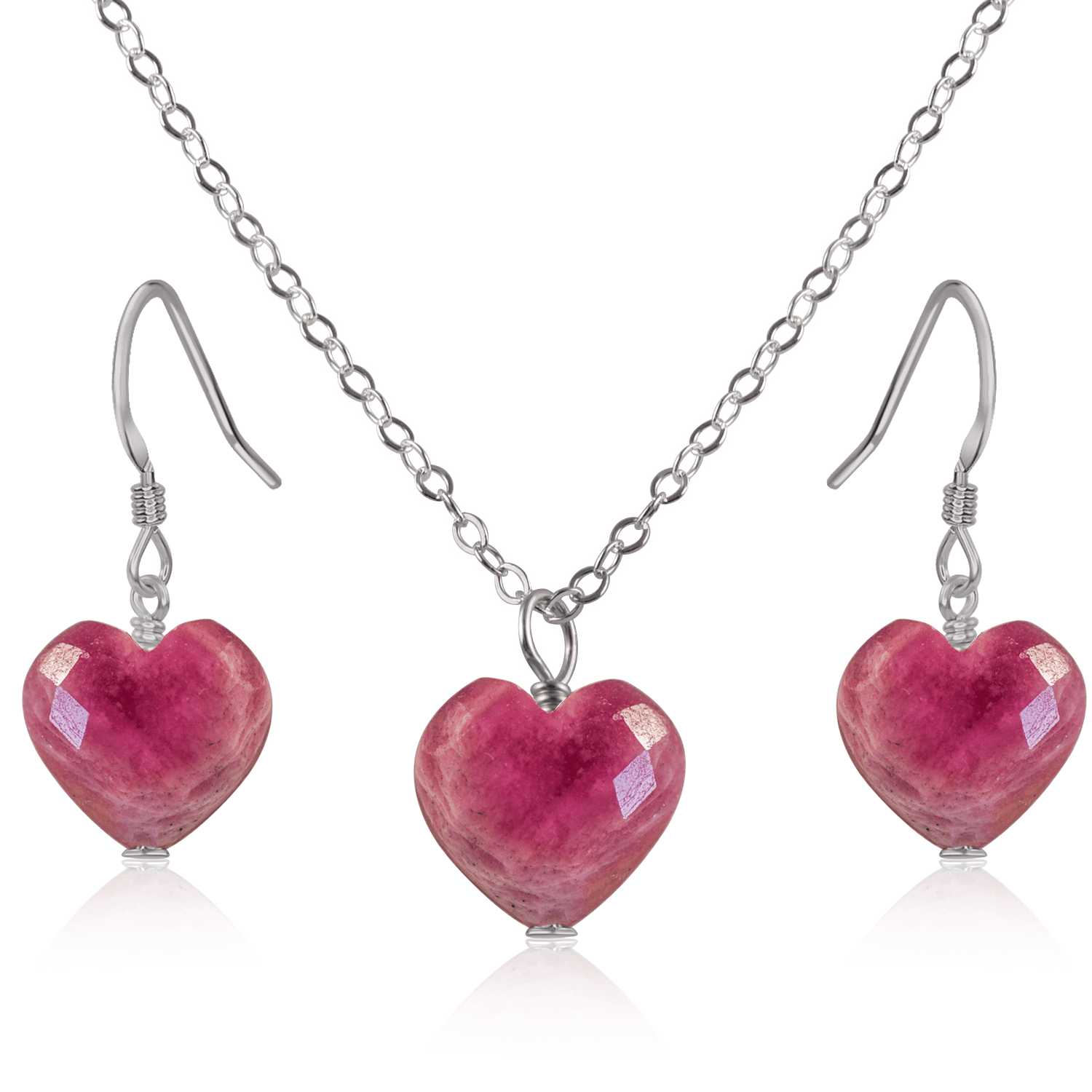 Ruby Crystal Heart Jewelry Set for Women - Elegant Necklace & Earrings Gift Set - Perfect for Valentine's Day, Anniversary & Romantic Occasions
