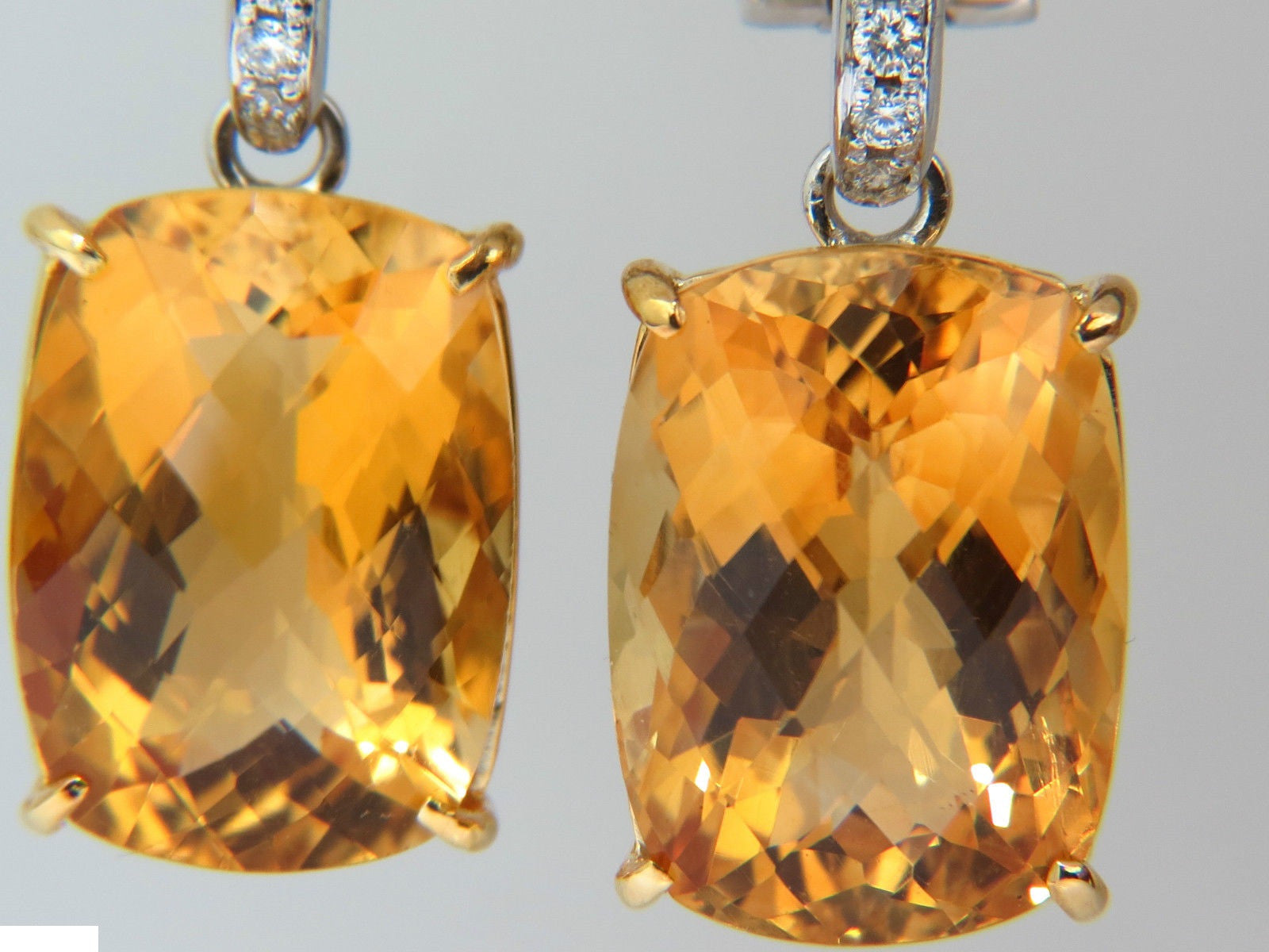 26.50CT Natural Golden Citrine Diamond Dangle Earrings in 14K Gold - Elegant Drop Earrings for Women, Perfect for Weddings, Parties & Special Occasions