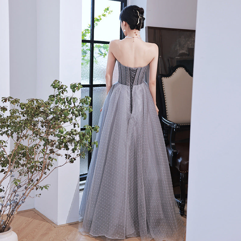 Elegant Blue Tulle Long Prom Dress with Lace-Up Back & Removable Sleeves - Perfect for Evening Gala, Formal Dances & Special Occasions