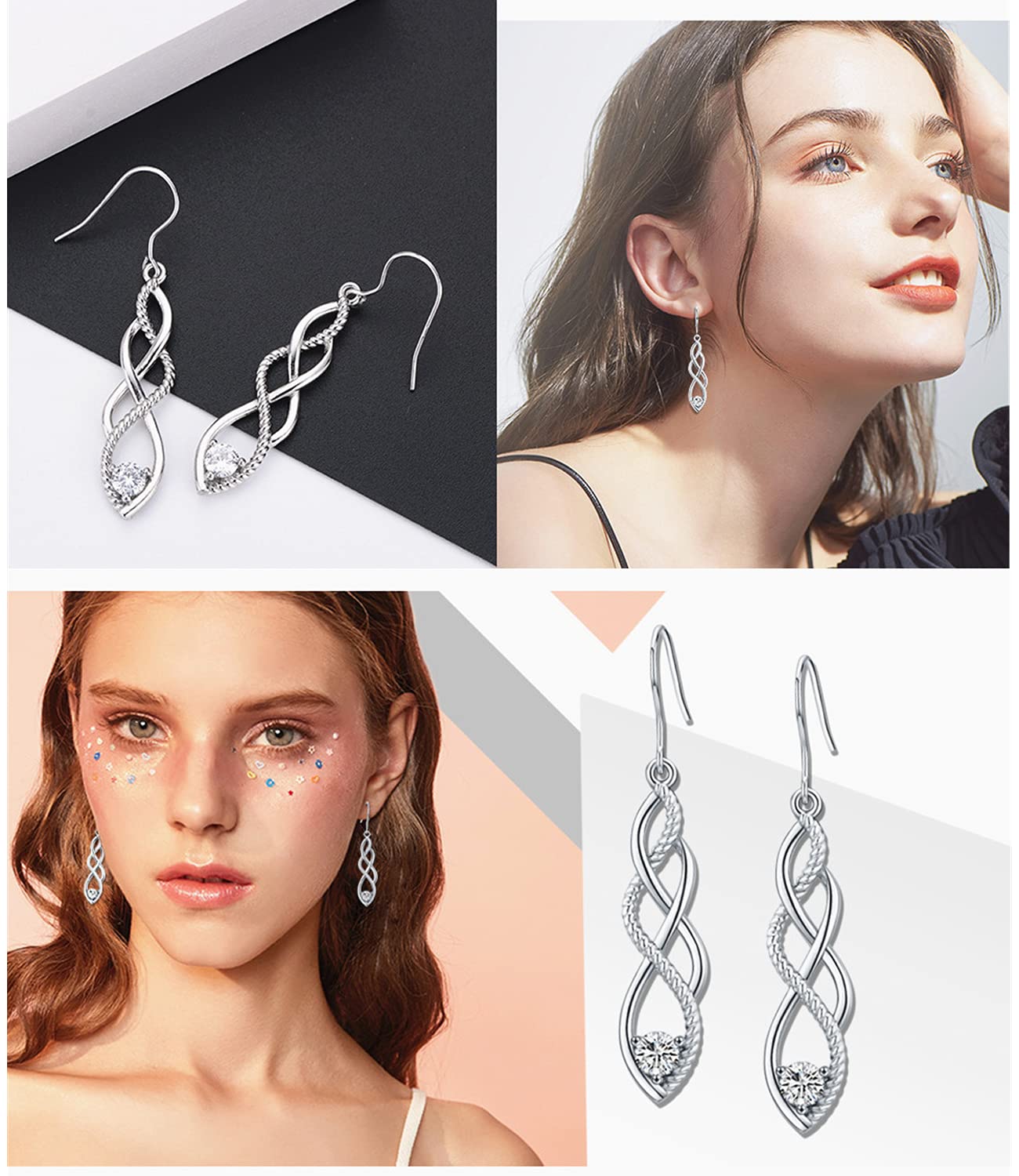 Sterling Silver Celtic Knot Drop Earrings for Women - Cubic Zirconia Dangle Earrings - Elegant Jewelry Gift for Birthday, Wedding & Special Occasions - Comes with Premium Gift Box - Perfect for Date Night, Parties & Formal Events