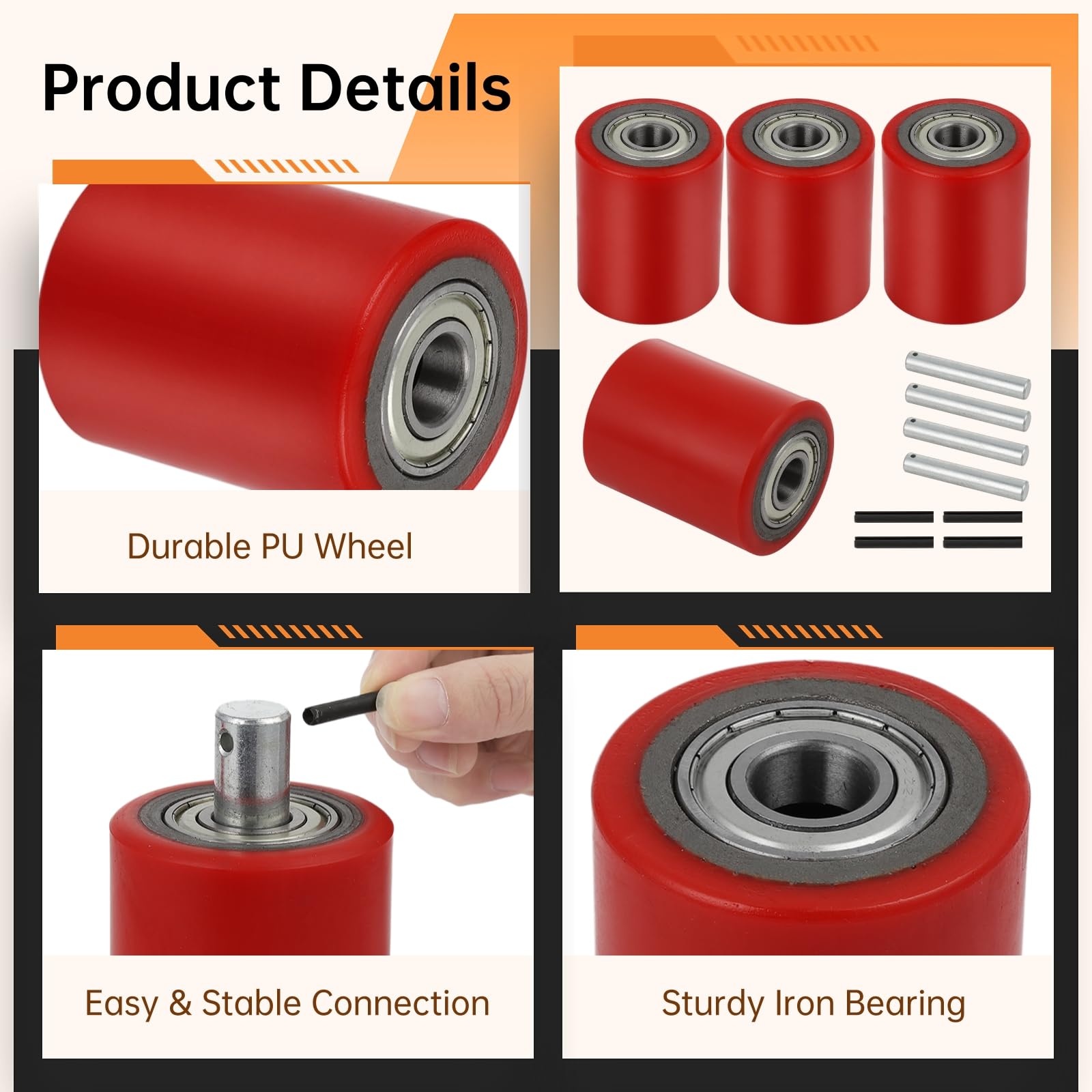 Homaisson 2 Pair Pallet Jack Load Wheels - 3” x 3.75” Replacement Wheels with Bearings (ID 20mm) for Manual Pallet Jacks & Lift Trucks - Durable Warehouse Equipment for Smooth Material Handling