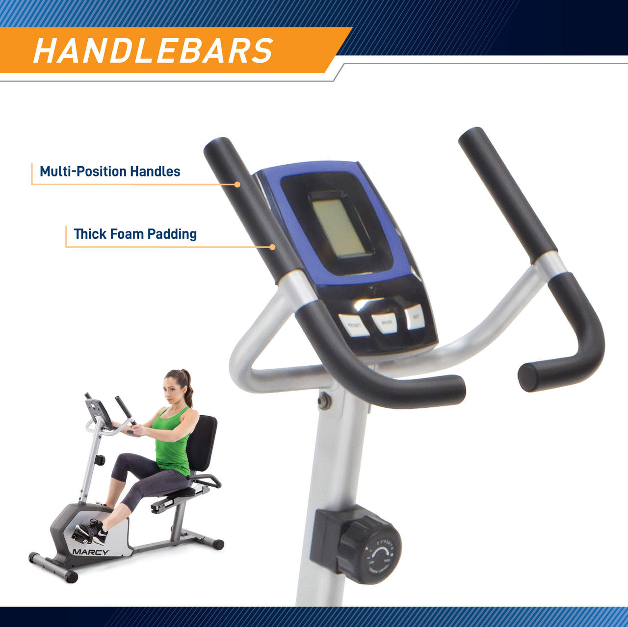 Marcy Recumbent Exercise Bike NS-1201R - Comfortable Seated Cycling for Home Gym, Cardio Workout & Low-Impact Training - Perfect for Seniors, Physical Therapy & Indoor Fitness