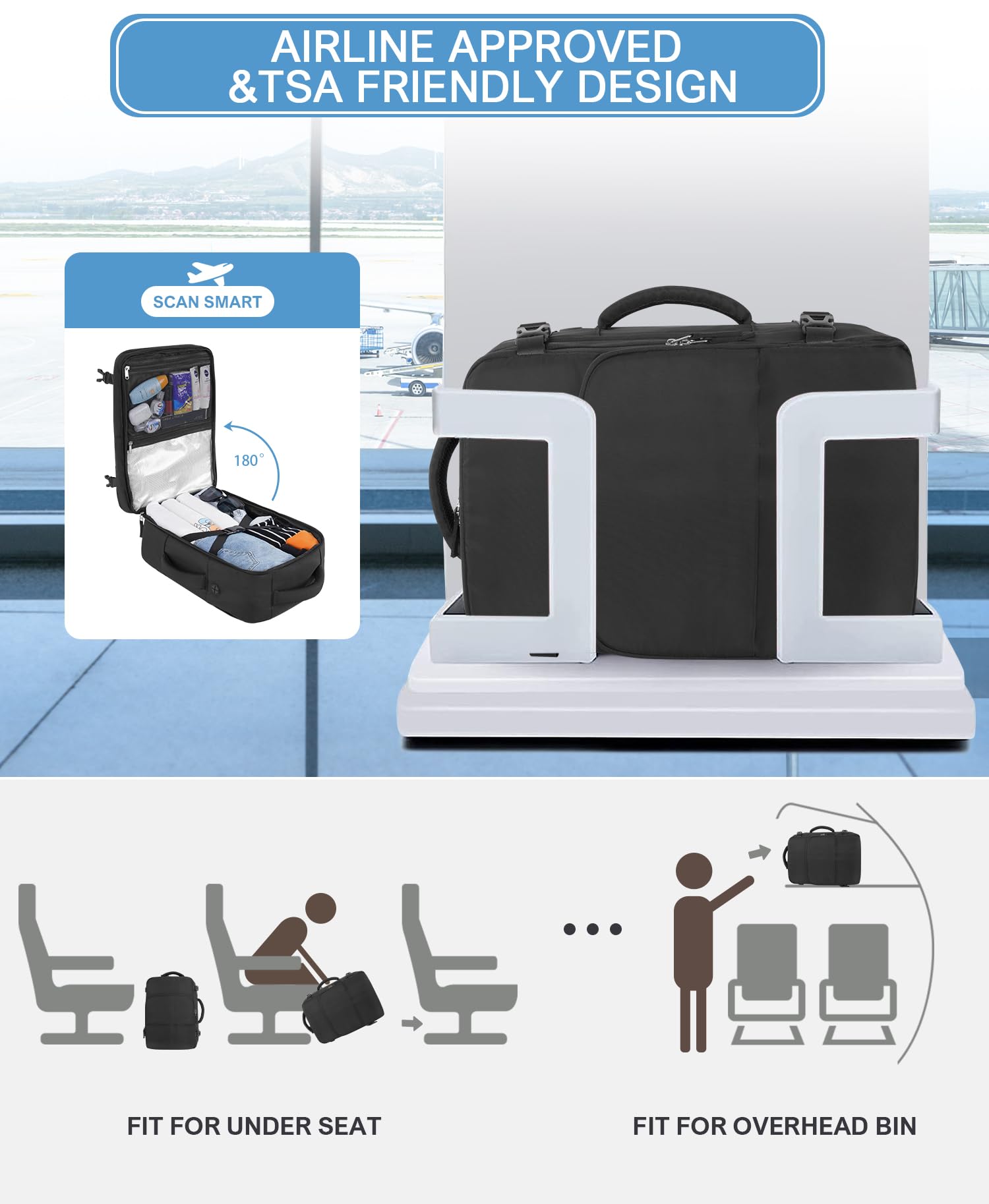 Beraliy Lightweight Travel Backpack - Airline Approved Carry On Personal Item, Durable Hiking & Laptop Backpack for College, Work, Gym - Perfect for Men & Women (Black) | Ideal for Business Trips, Weekend Getaways & Outdoor Adventures