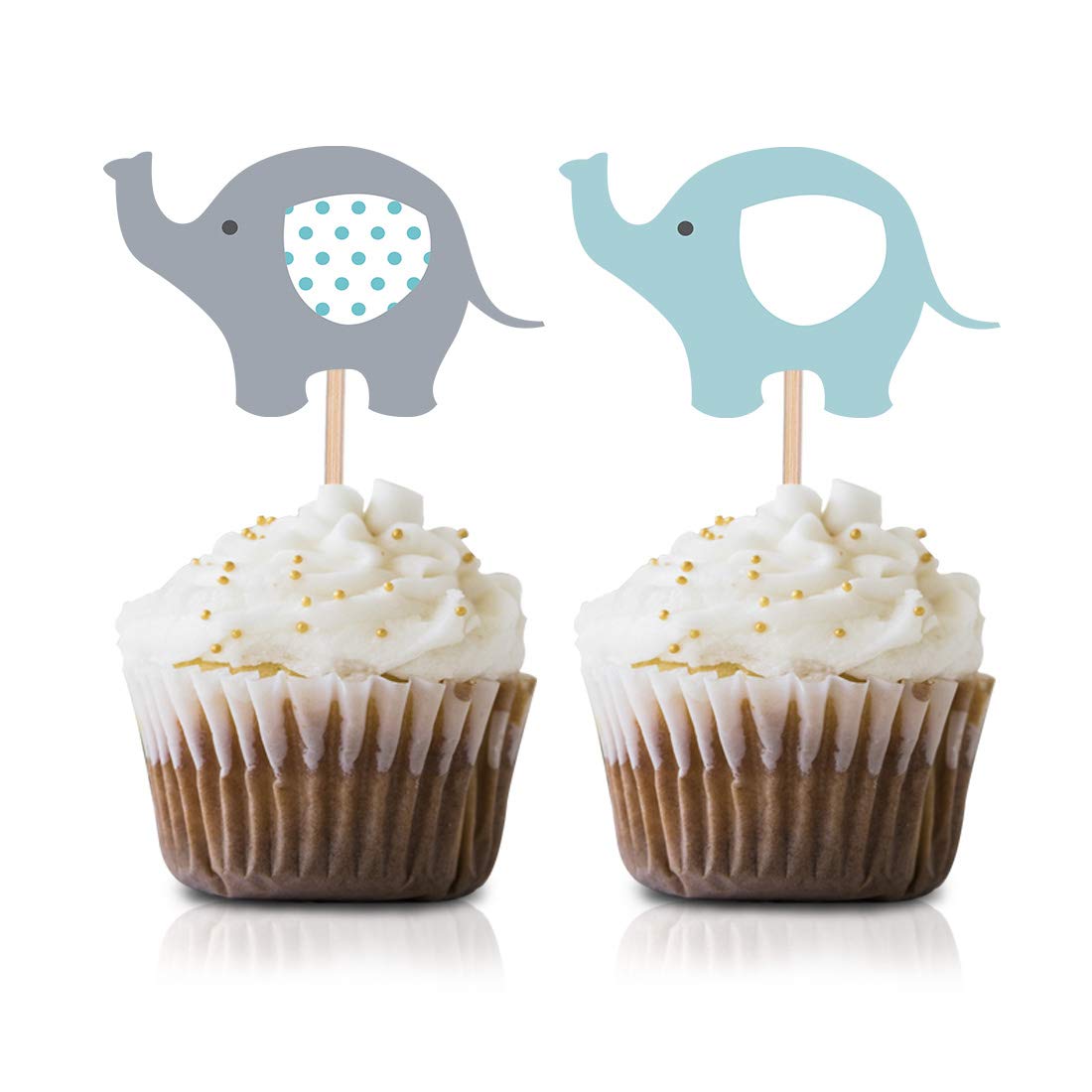 Blue Elephant Cupcake Toppers Picks - 24-Pack for Baby Shower, Birthday Party Decorations - Perfect for Boy's Theme Party, Cake Decorating, and Dessert Table Display