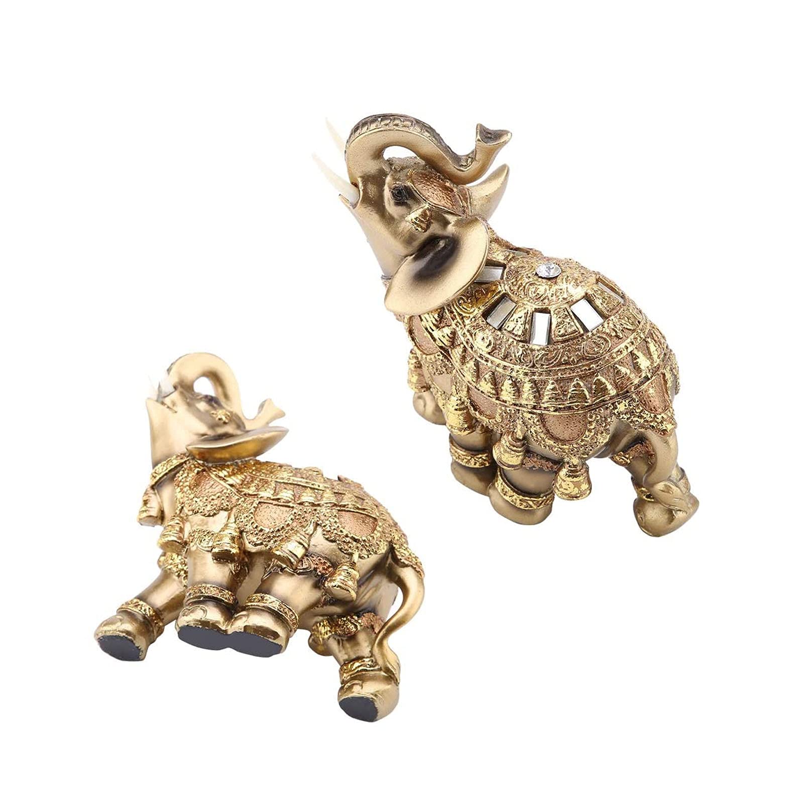Golden Polyresin Elephant Statue - Lucky Feng Shui Wealth Decor for Home & Office | Handcrafted Elephant Sculpture with Upward Trunk | Perfect Gift for Collectors & Housewarming
