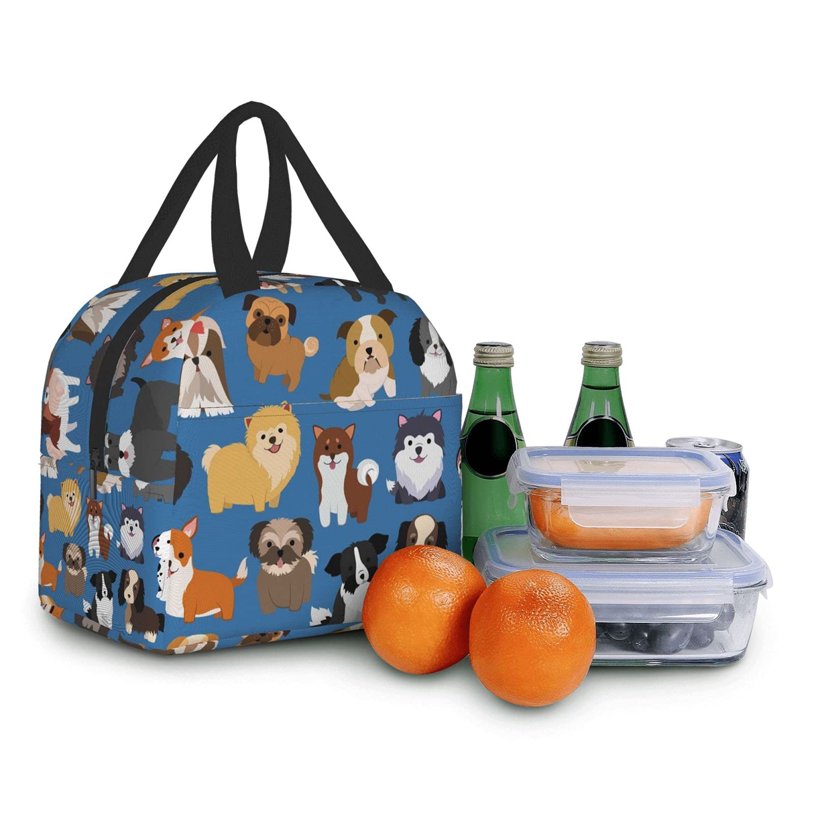 Cute Dog & Puppy Lunch Bag - Reusable Insulated Tote for Women & Men - Perfect for School, Office, Work & Picnics - Compact Food Container with Animal Print Design