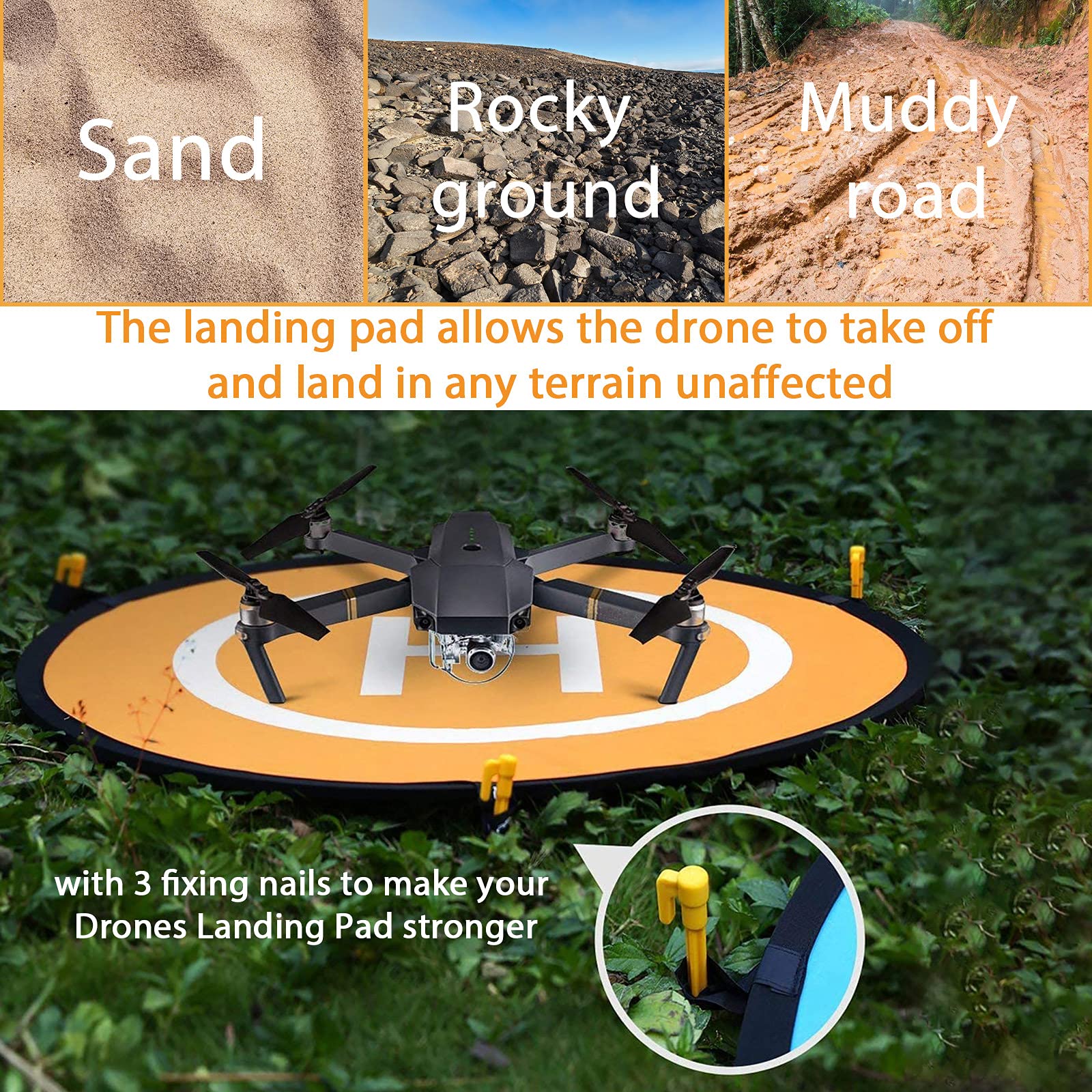 **Linkidea 21'' Foldable & Waterproof Drone Landing Pad - Portable Accessory for DJI Mavic, Phantom 2/3/4/Pro, Antel Robotic & Universal PVB Drones - Ideal for Outdoor, Travel & Aerial Photography (Orange, 55cm)**