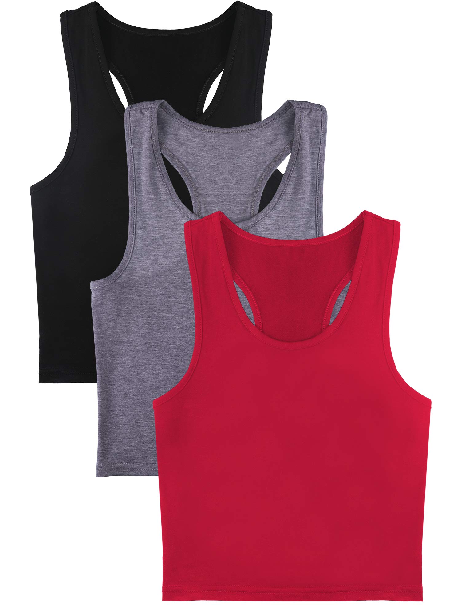 3 Pack Women's Workout Crop Tops - Basic Sleeveless Racerback Gym Tank Tops for Women & Teen Girls | Perfect for Yoga, Running, Fitness & Casual Wear