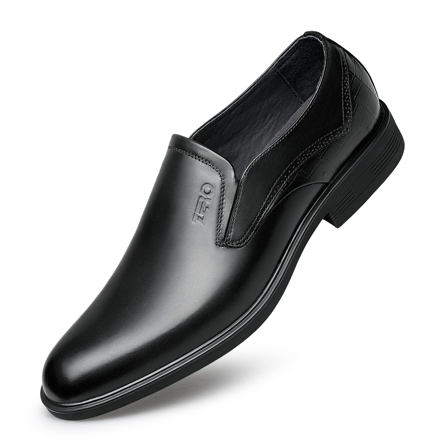 ZRO Men's Leather Loafers Dress Shoes - Black Slip-On No Tie Gentry Shoes for Business & Casual Wear - Model 22