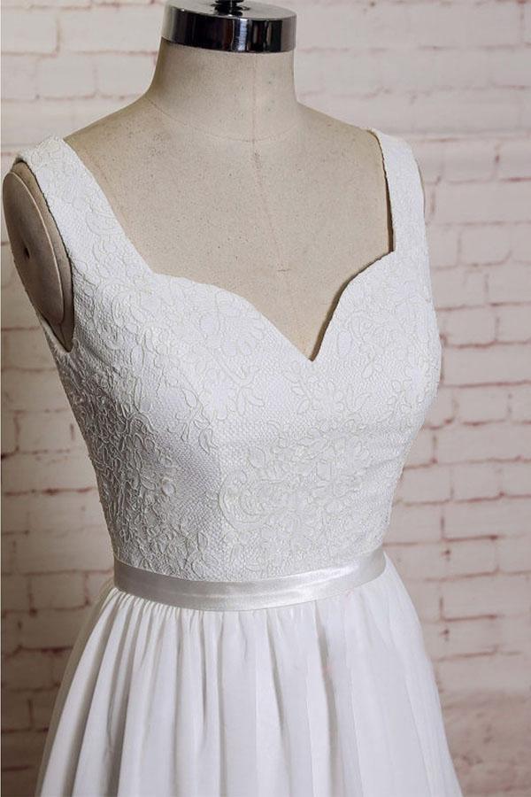 Elegant A-Line Straps Court Train Chiffon Appliques Backless Wedding Dress WD172 - Perfect for Beach Weddings, Garden Ceremonies & Romantic Vows