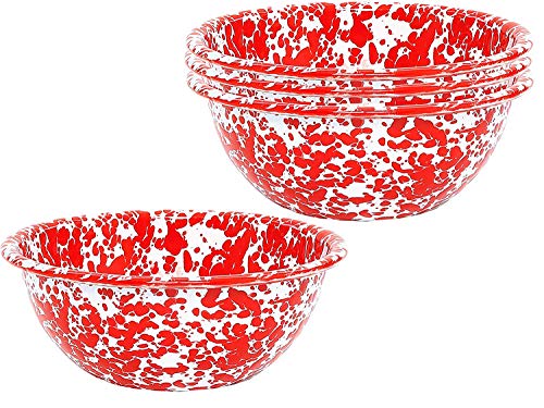 Crow Canyon Enamelware Serving Bowl Set of 4 - 2 Quart Red Marble Dinnerware for Kitchen, Picnics & Outdoor Dining - Durable & Stylish Serving Dishes for Parties & Entertaining