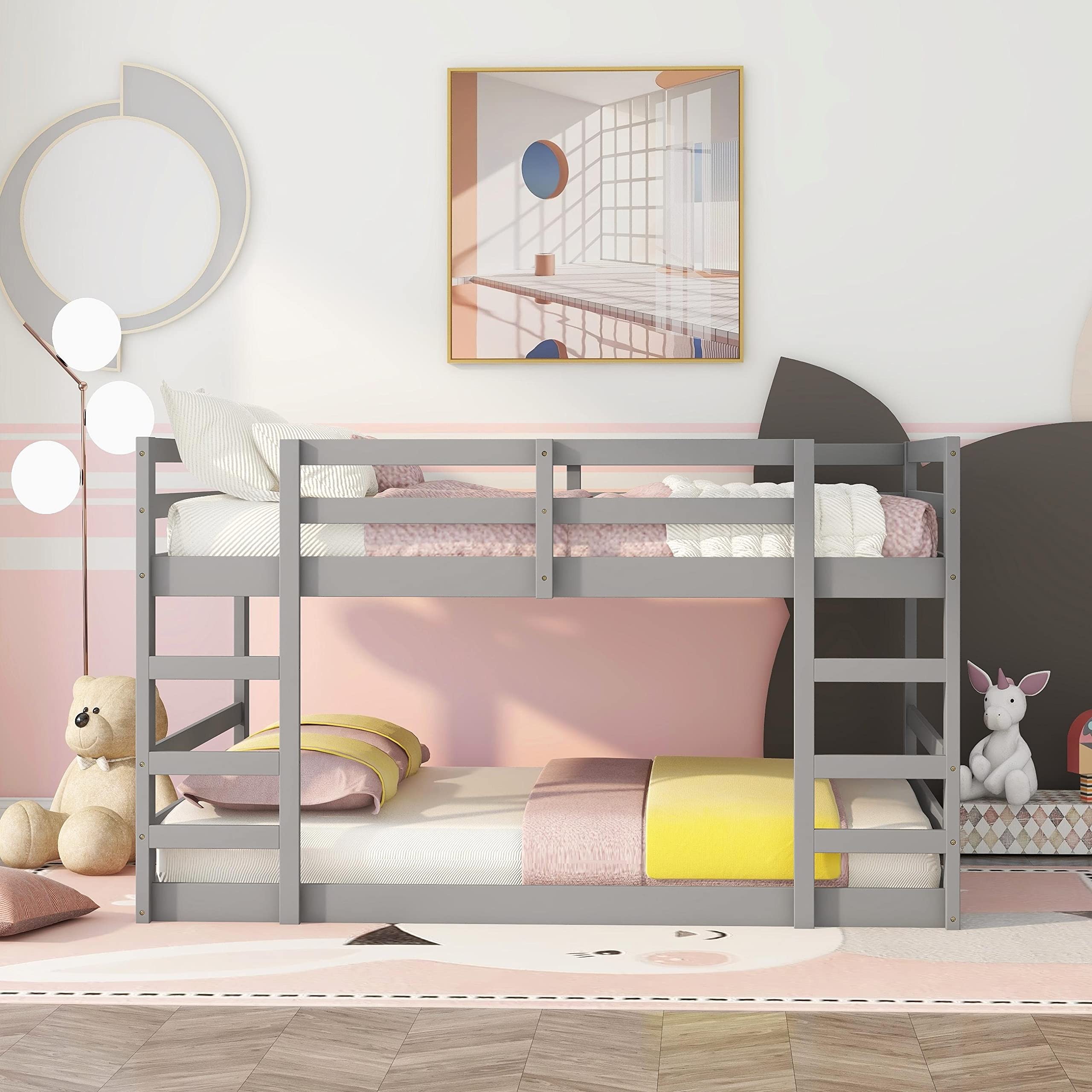 Kids Bunk Bed Frame with Stairs & Guardrails - Twin Over Twin Space-Saving Bed for Boys & Girls, Perfect for Small Bedrooms