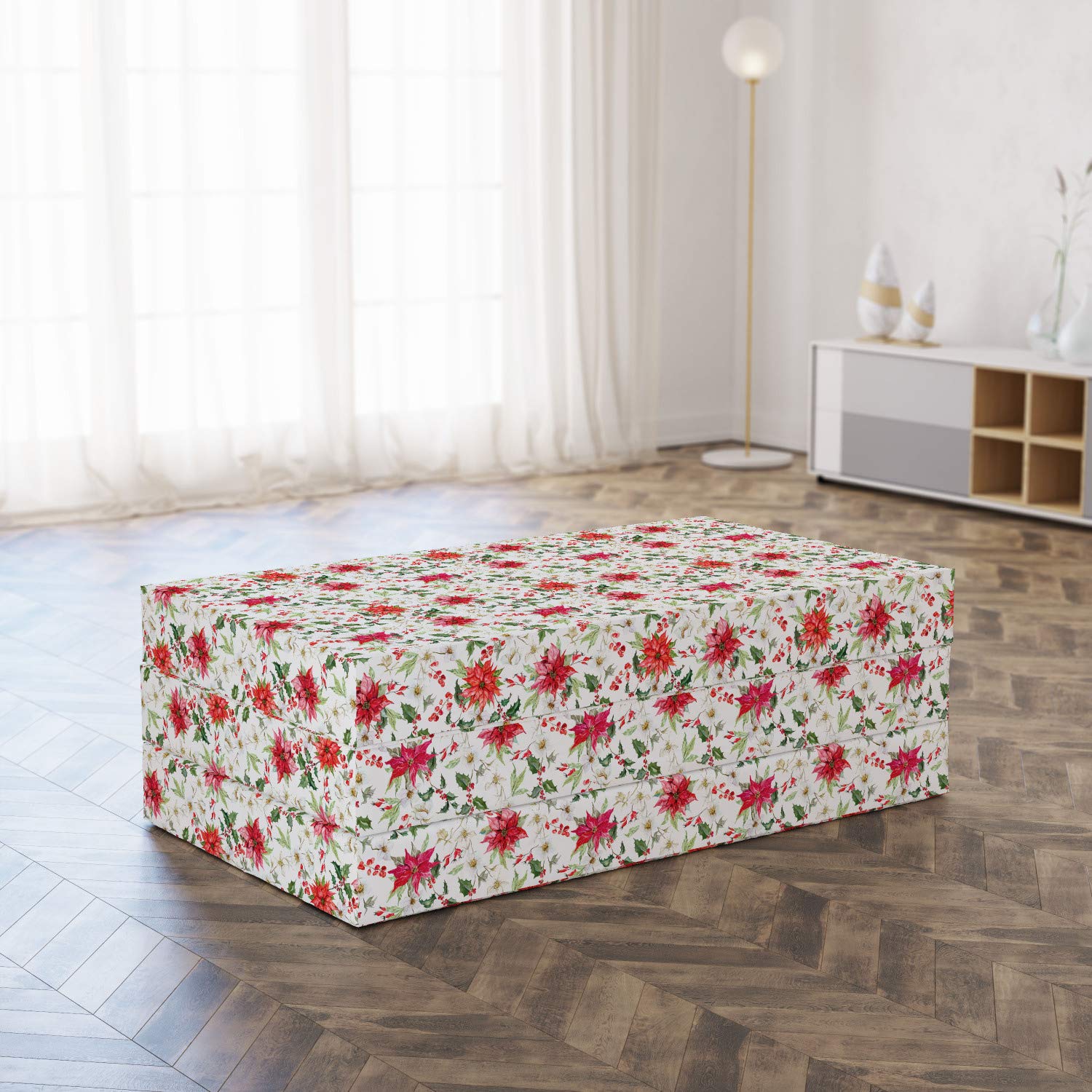 Ambesonne Floral Foldable Mattress | Christmas Flower Buds Design | 78.7