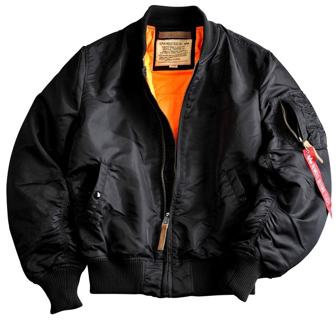 Alpha Industries Men's MA-1 Bomber Jacket - Black 4XL | Orange Lined VF59 Flight Jacket for Winter & Outdoor Activities