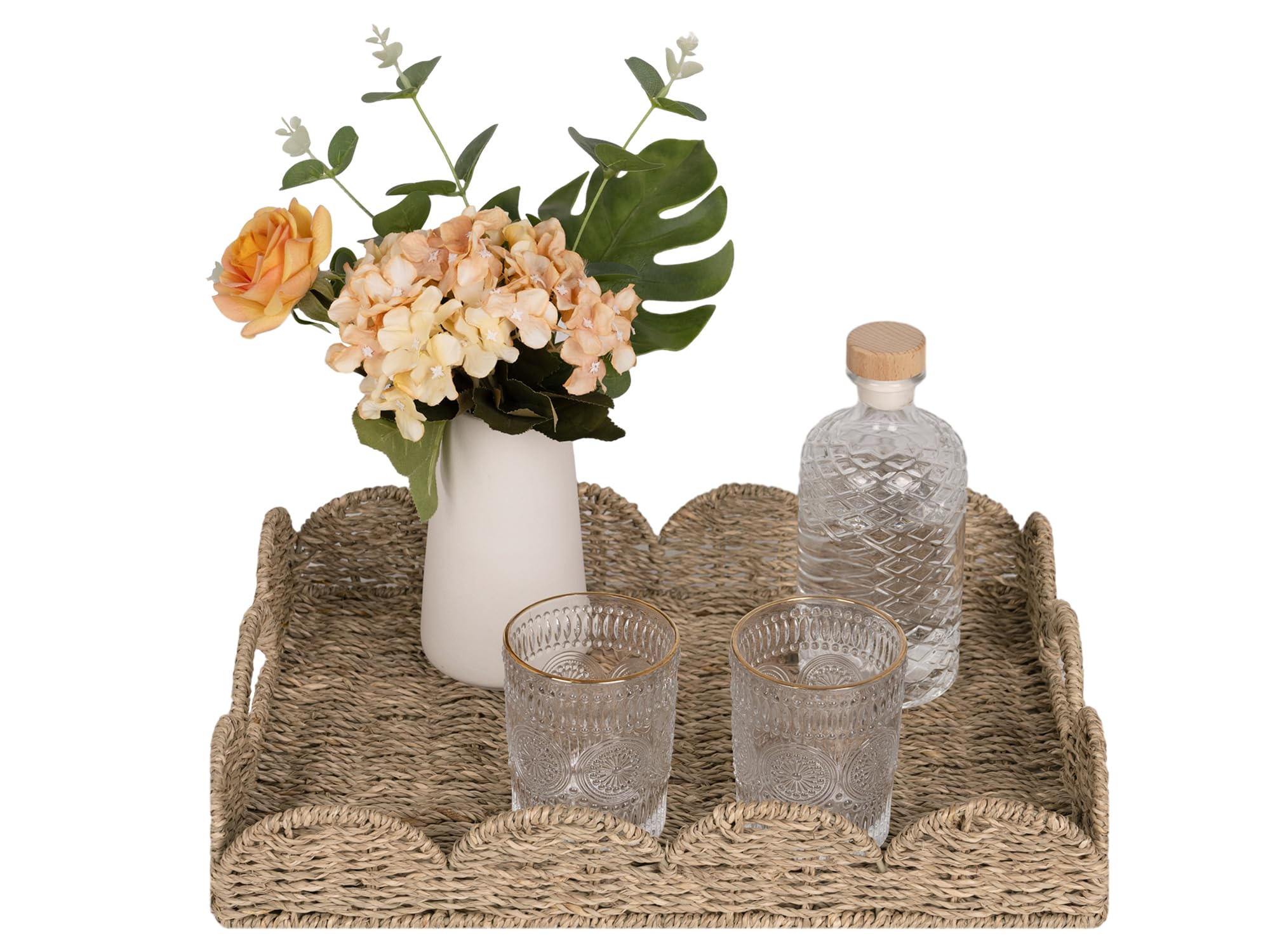StorageWorks Rectangular Wicker Serving Tray with Handles - 15.75