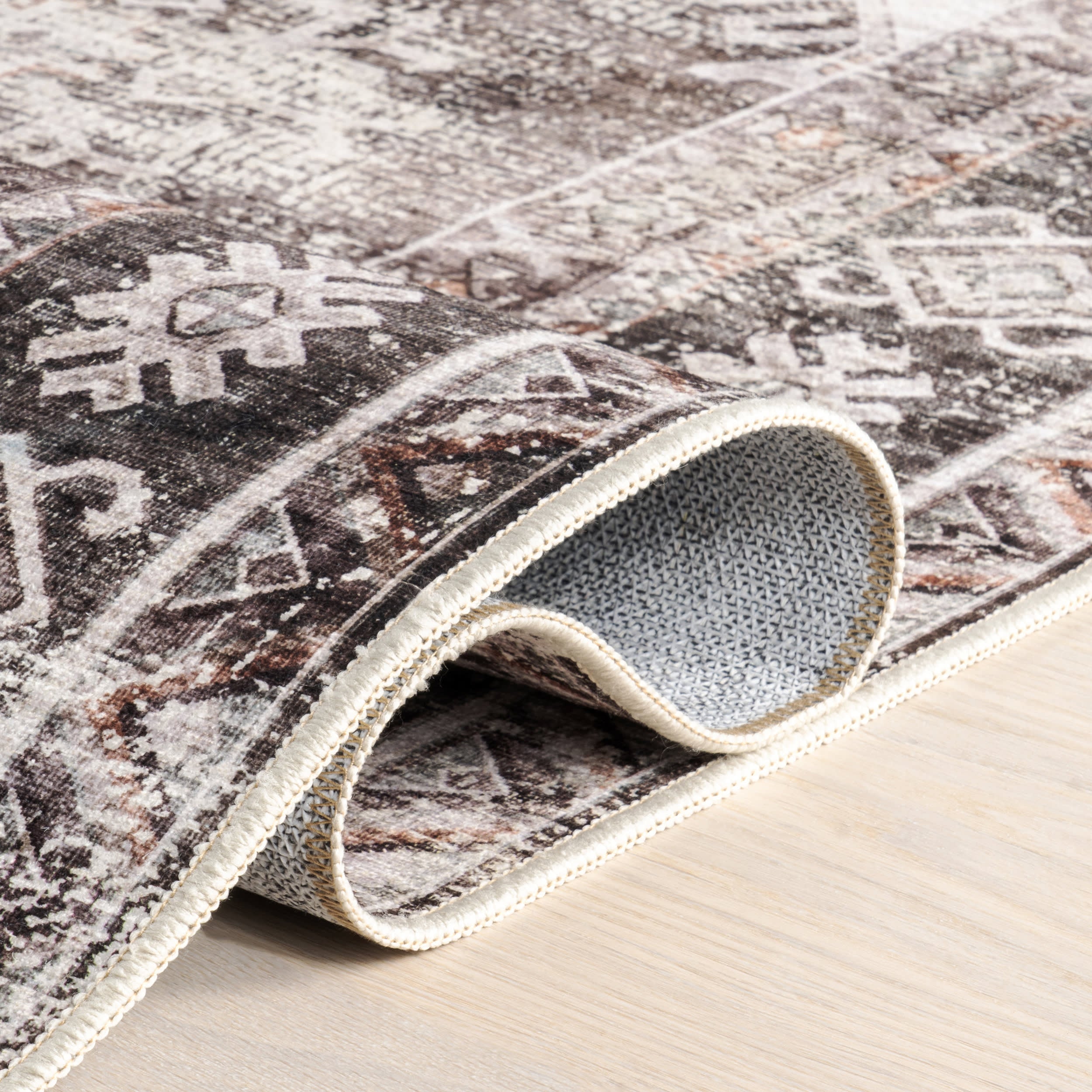 Antoinette Spill Proof Washable Rug - Charcoal Grey | Non-Slip Kitchen & Living Room Rug | Pet & Kid Friendly Indoor Mat