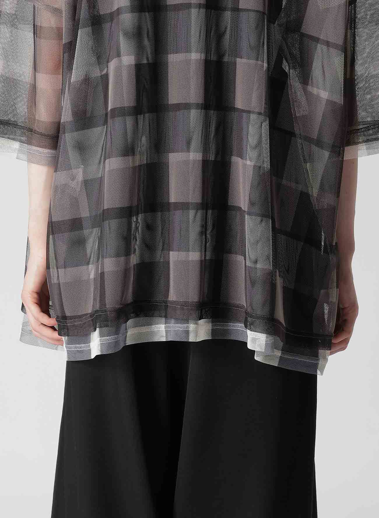Double Layer Plaid Print Tulle Oversized T-Shirt - Stylish & Comfortable for Casual Wear, Outings & Layering