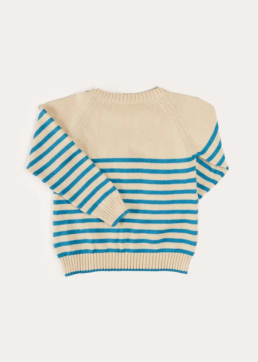 Beige Balloon Intarsia Striped Jumper for Kids (12 Months to 6 Years) - Perfect for Birthday Parties, Family Photos & Casual Outings