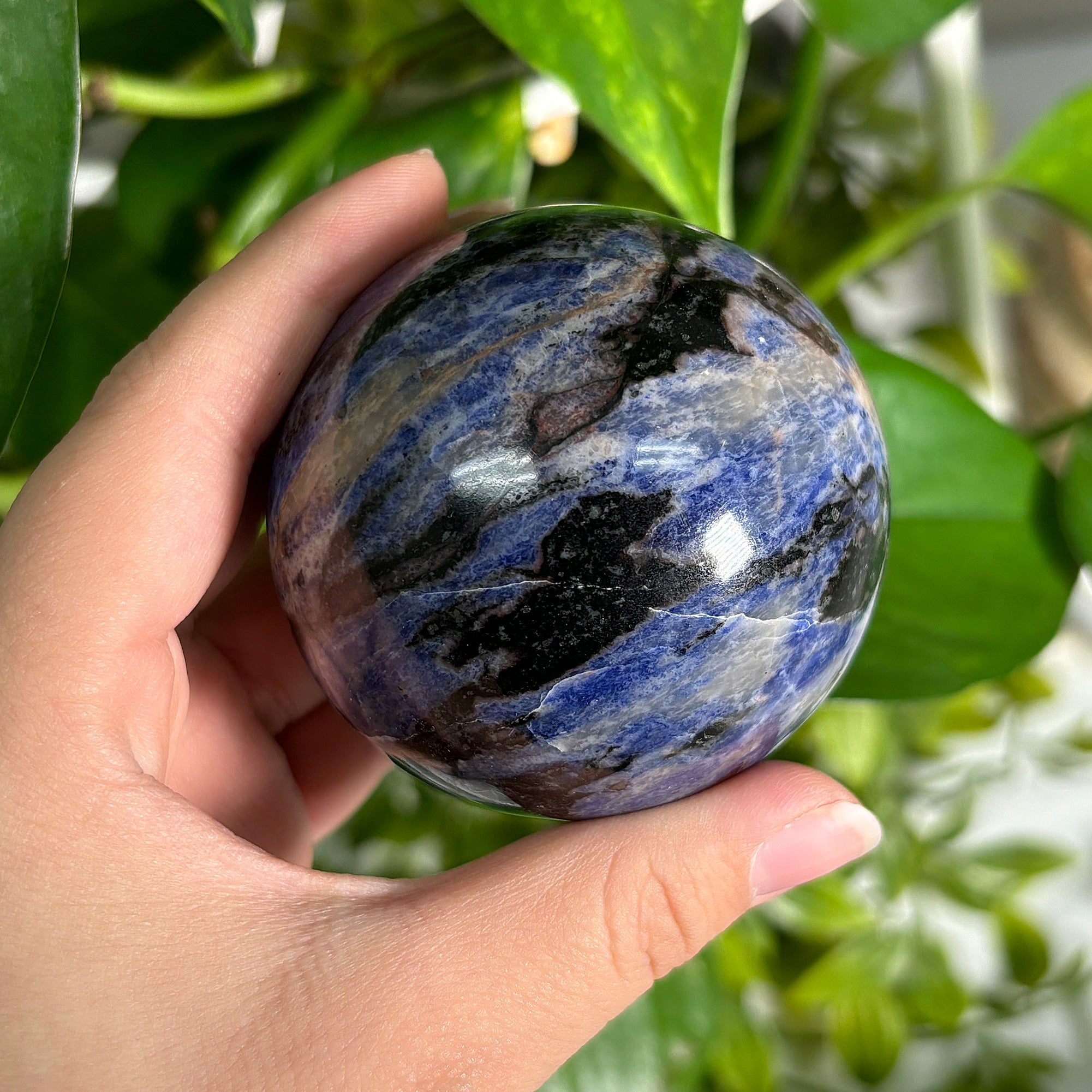 Polished Sodalite Sphere - Natural Blue Crystal Stone Ball for Home Decor, Office Display & Feng Shui | Healing Crystal Collection, Meditation Aid & Unique Gift Idea
