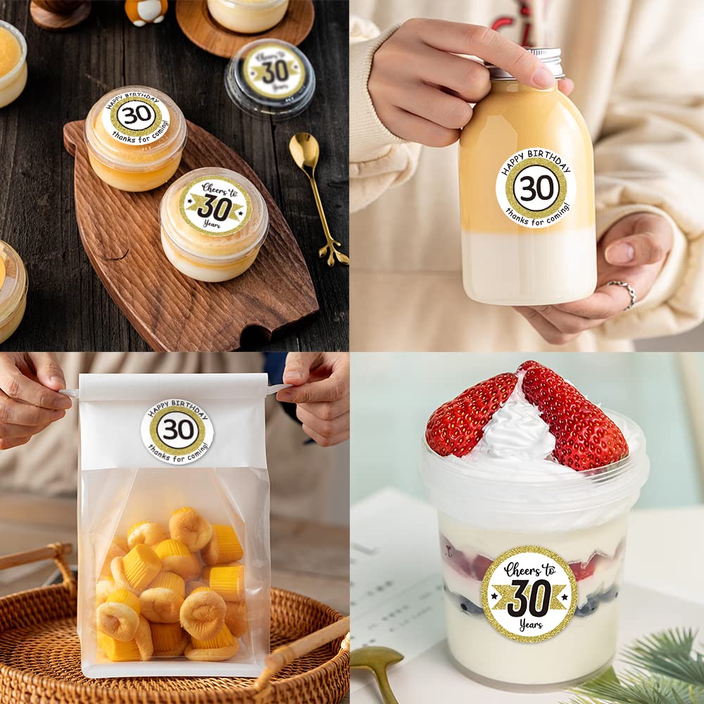 REWIDPARTY White Gold 30th Birthday Stickers - 500 Adhesive Party Stickers Roll for 30th Birthday Party Decorations, Anniversary Favors & Celebration - Cheers to 30 Years - Perfect for Cupcakes, Gift Wrapping & Photo Backdrops