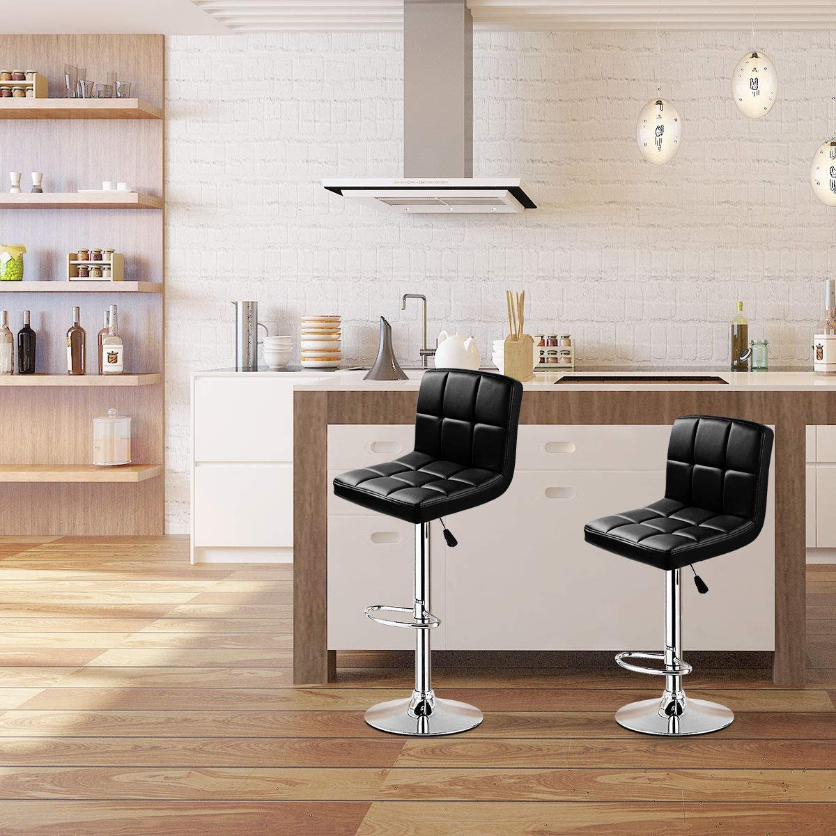 Adjustable PU Leather Swivel Bar Stool - Counter Height Bistro Pub Chair with 360° Rotation - Perfect for Kitchen Island, Home Bar & Restaurant Use (Black)