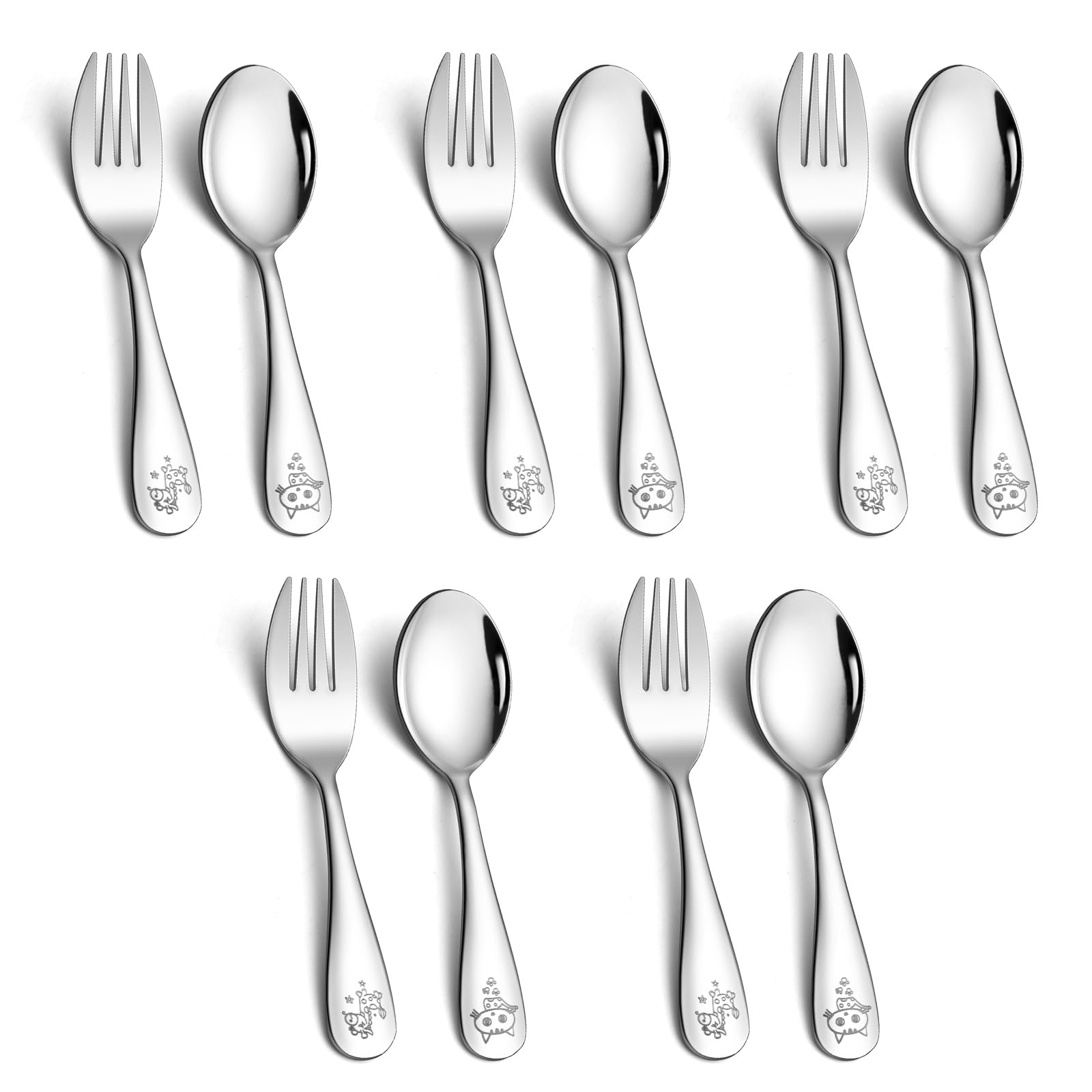LIANYU 10-Piece Stainless Steel Toddler Utensil Set - Kids Forks & Spoons for Preschoolers | BPA-Free, Dishwasher Safe Cutlery | Perfect for Home, School Lunch & Travel