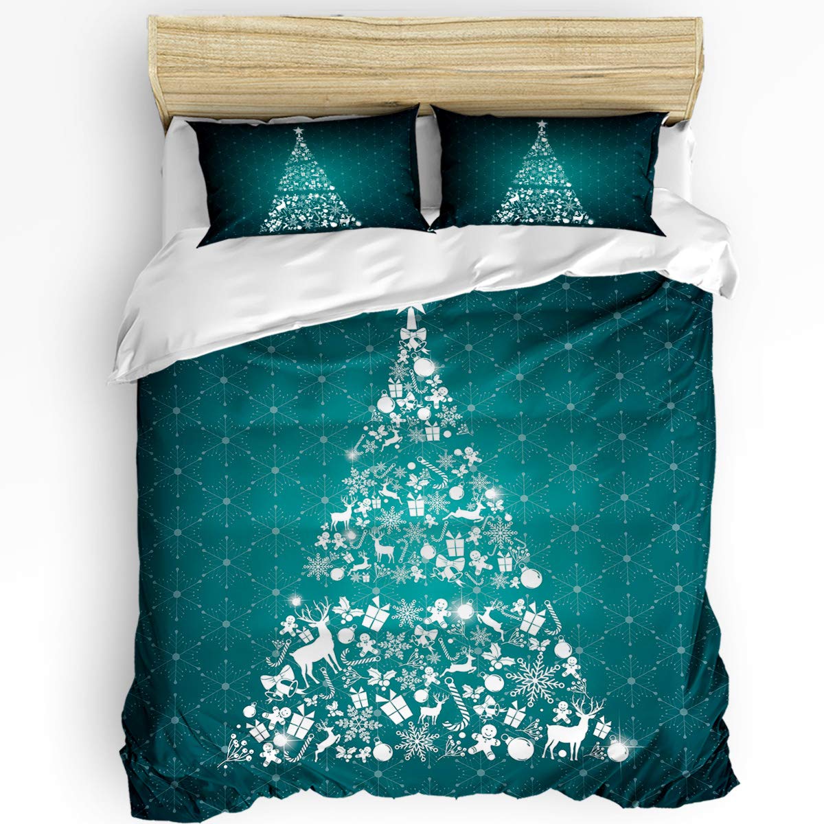 Christmas Tree Green Grid Plush Duvet Cover Set - Soft Twill Bedding with Zipper Closure (1 Duvet Cover + 2 Pillow Shams, California King Size) - Perfect for Holiday Decor, Cozy Winter Nights & Festive Bedroom Makeovers
