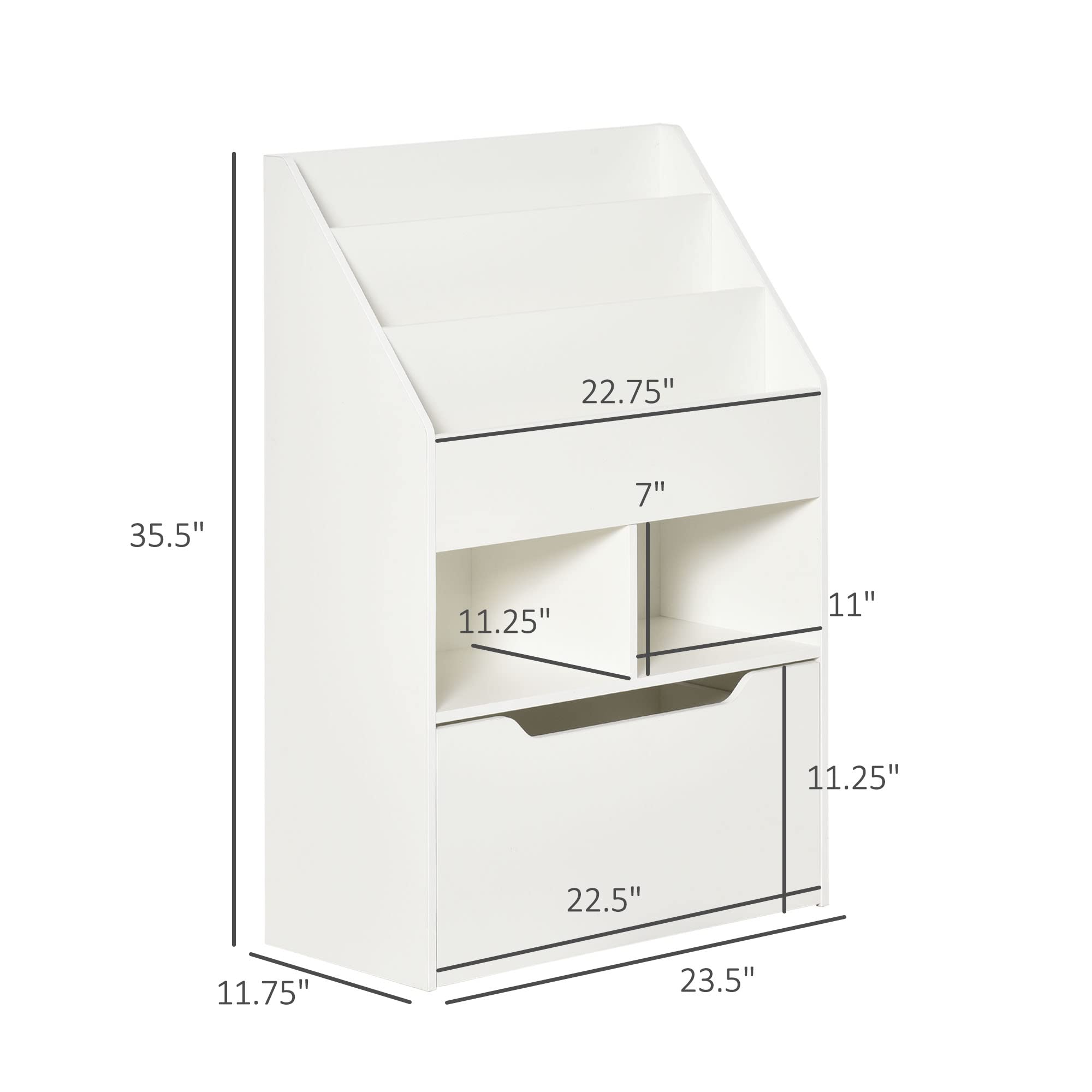 HOMCOM Kids Bookcase with Storage Drawer - 5-Tier Multi-Shelf Organizer for Books, Toys & School Supplies | Sturdy White Bookshelf for Playroom, Bedroom & Classroom | Space-Saving Children's Furniture