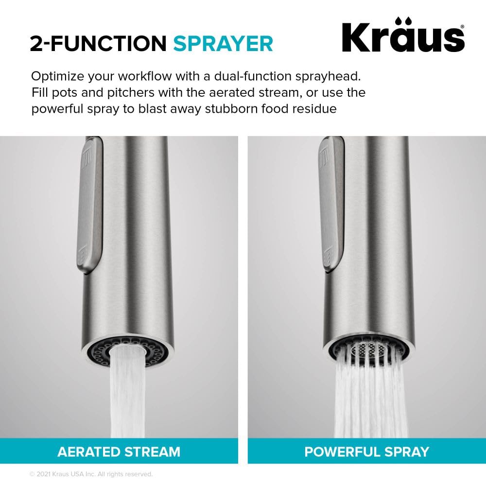 KRAUS Oletto Tall Modern Pull-Down Single Handle Kitchen Faucet - Spot Free Stainless Steel (KPF-3101SFS) | High Arc Design for Deep Sinks, Perfect for Washing Large Pots & Vegetables