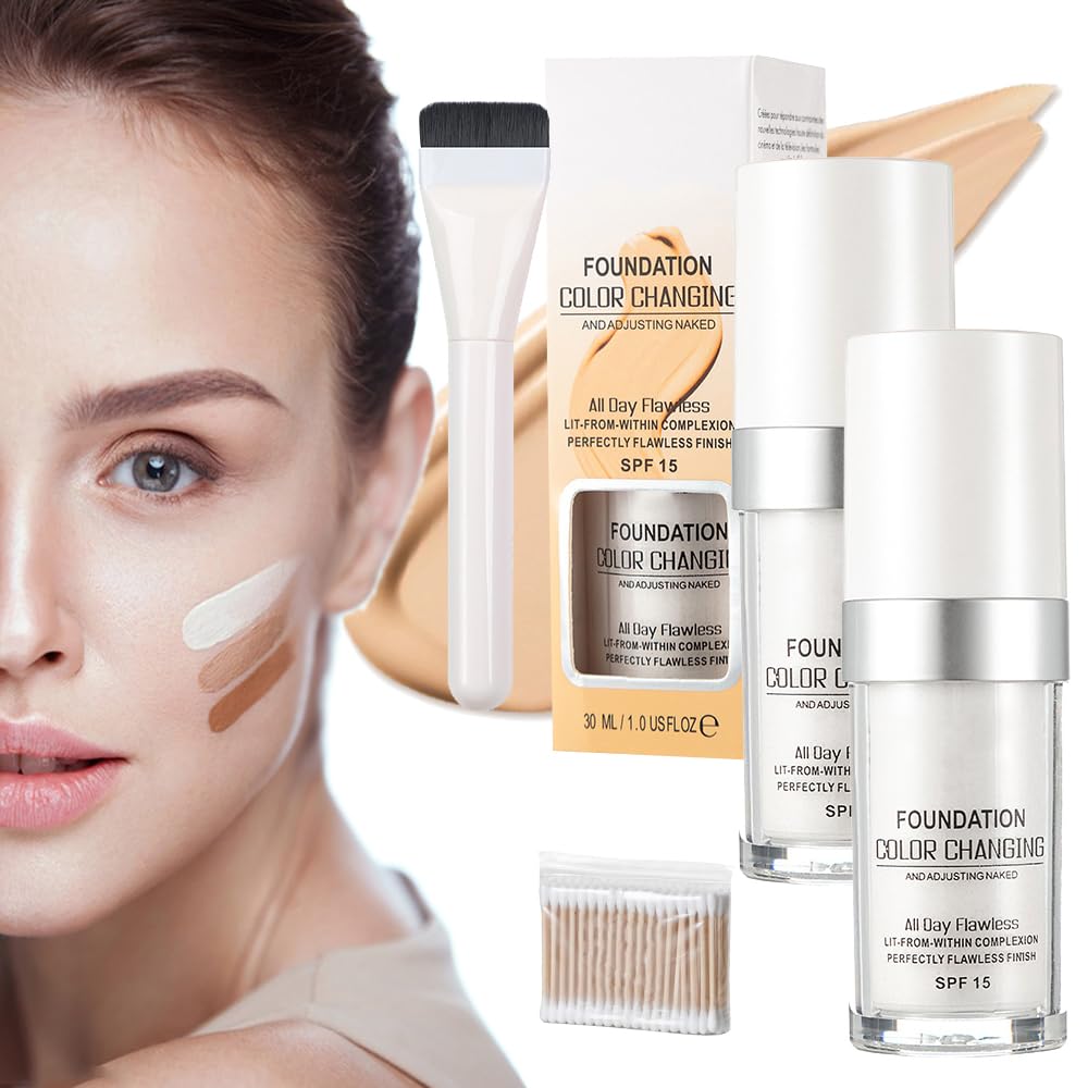 Naivetu Color Changing Foundation - Adjusts to Your Skin Tone, Liquid Base Makeup for Mature Skin, 2PCS Set | Perfect for Daily Wear & Special Occasions
