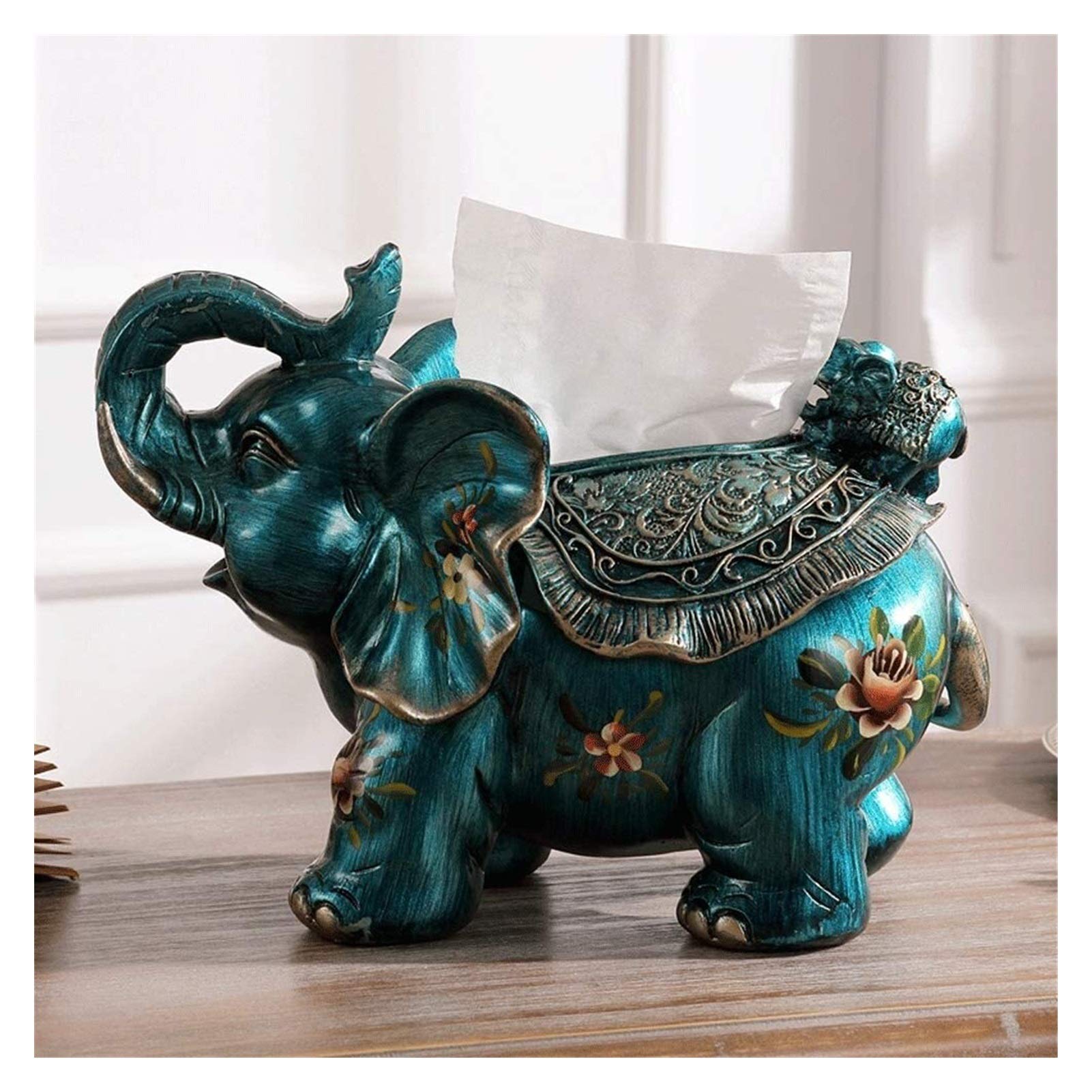 Vintage Elephant Tissue Box Cover - Rustic Farmhouse Decor, European Classical Resin Napkin Holder for Home & Office | Perfect for Living Room, Bedroom, Bathroom Decor