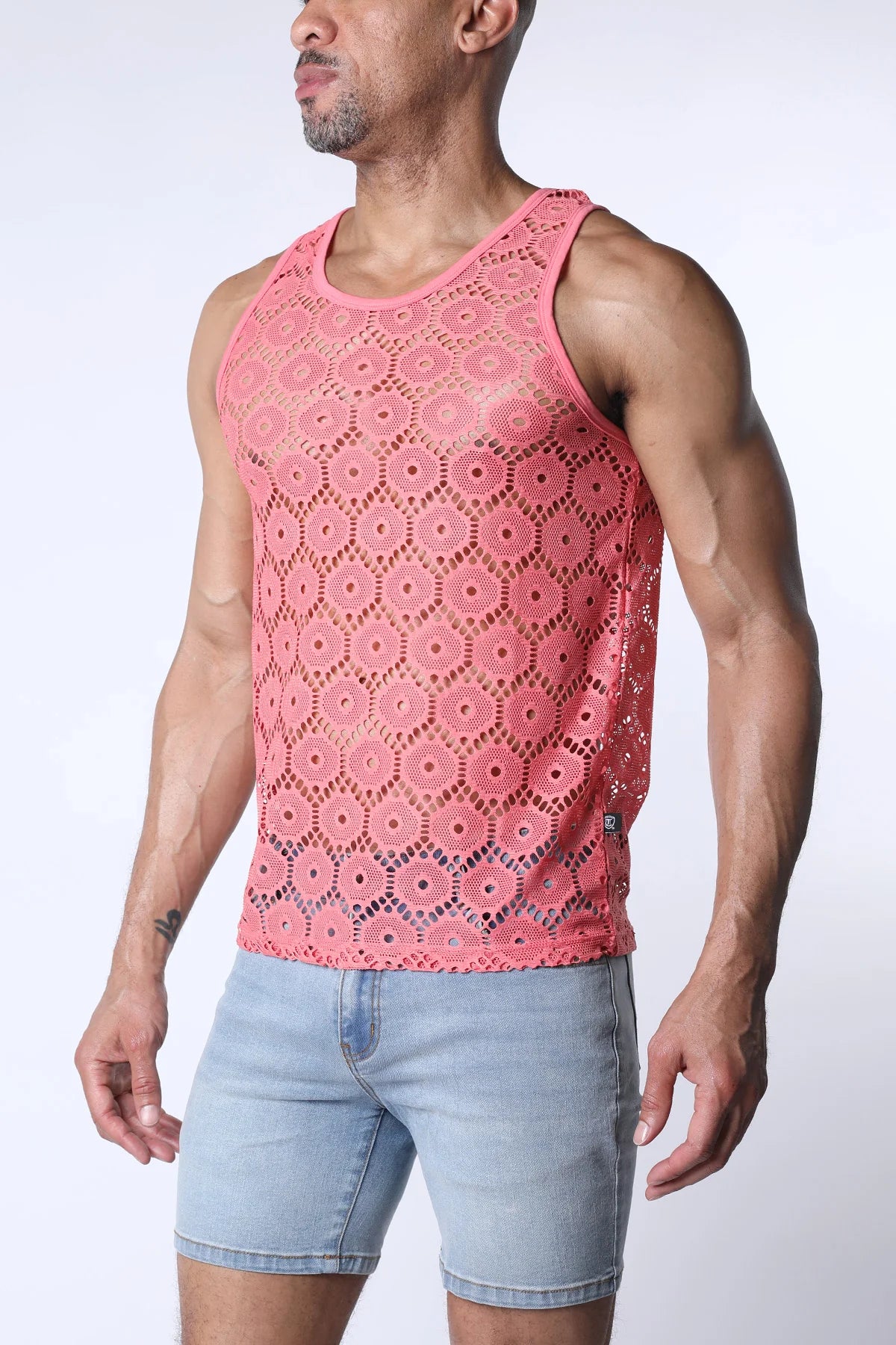 Timoteo Palermo Mesh Crochet Tank Top for Women - Soft Pink Summer Beachwear, Boho Chic Lace Yarn Knit Camisole for Casual Outings & Vacation