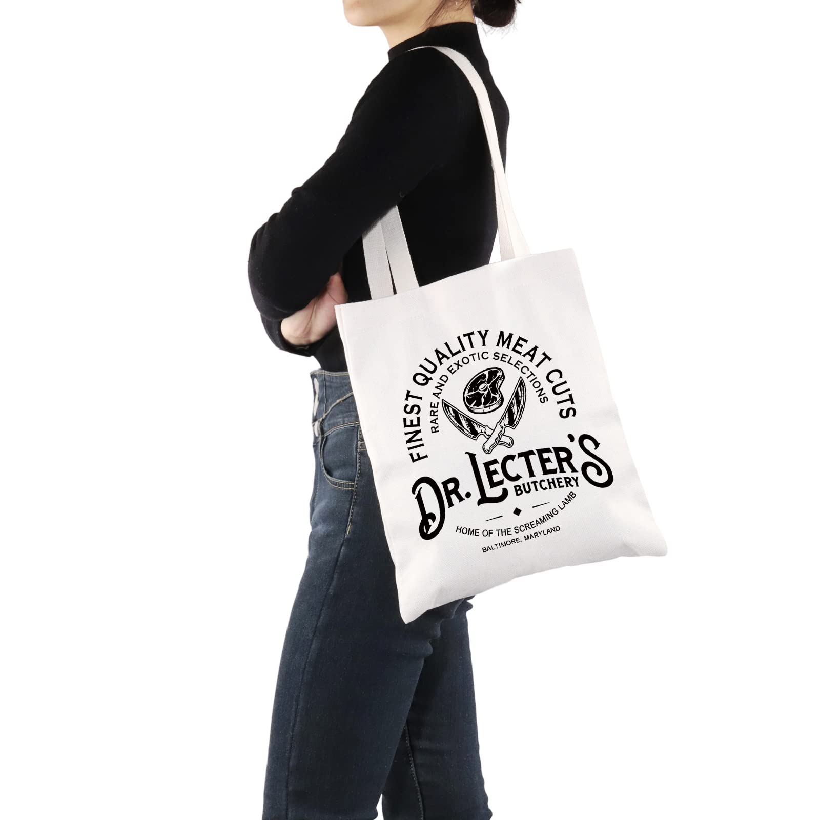 G2TUP Hannibal Lecter Inspired Reusable Canvas Tote Bag - Movie Fan Gift, Horror Themed Handbag for Grocery Shopping & Book Lovers