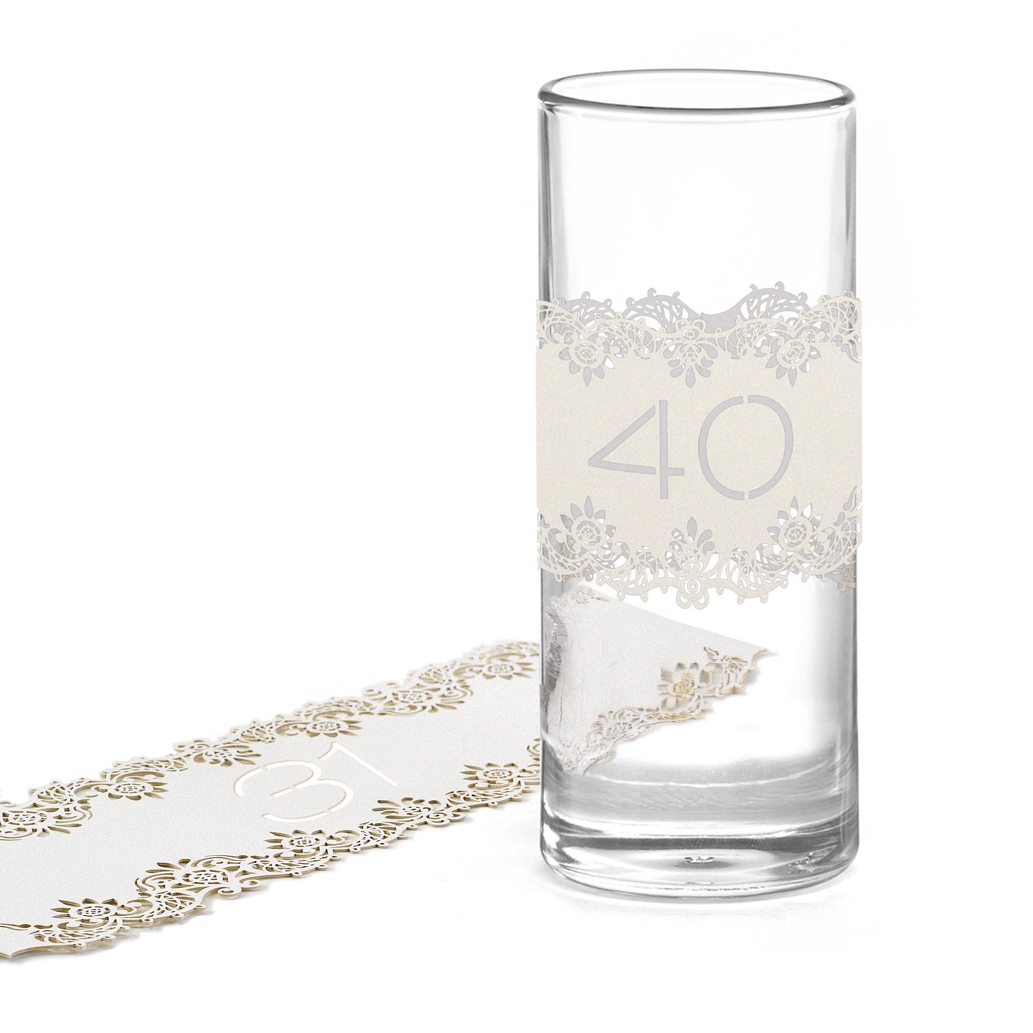 25256 White Shimmer Laser Cut Table Number Wraps - Set of 10 (Numbers 31-40) for Wedding, Banquet & Event Decorations