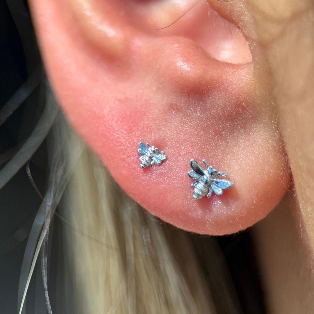 14K White Gold Minimalist Bee Stud Earrings - Dainty & Elegant Jewelry for Women - Perfect for Everyday Wear, Gifts, and Special Occasions