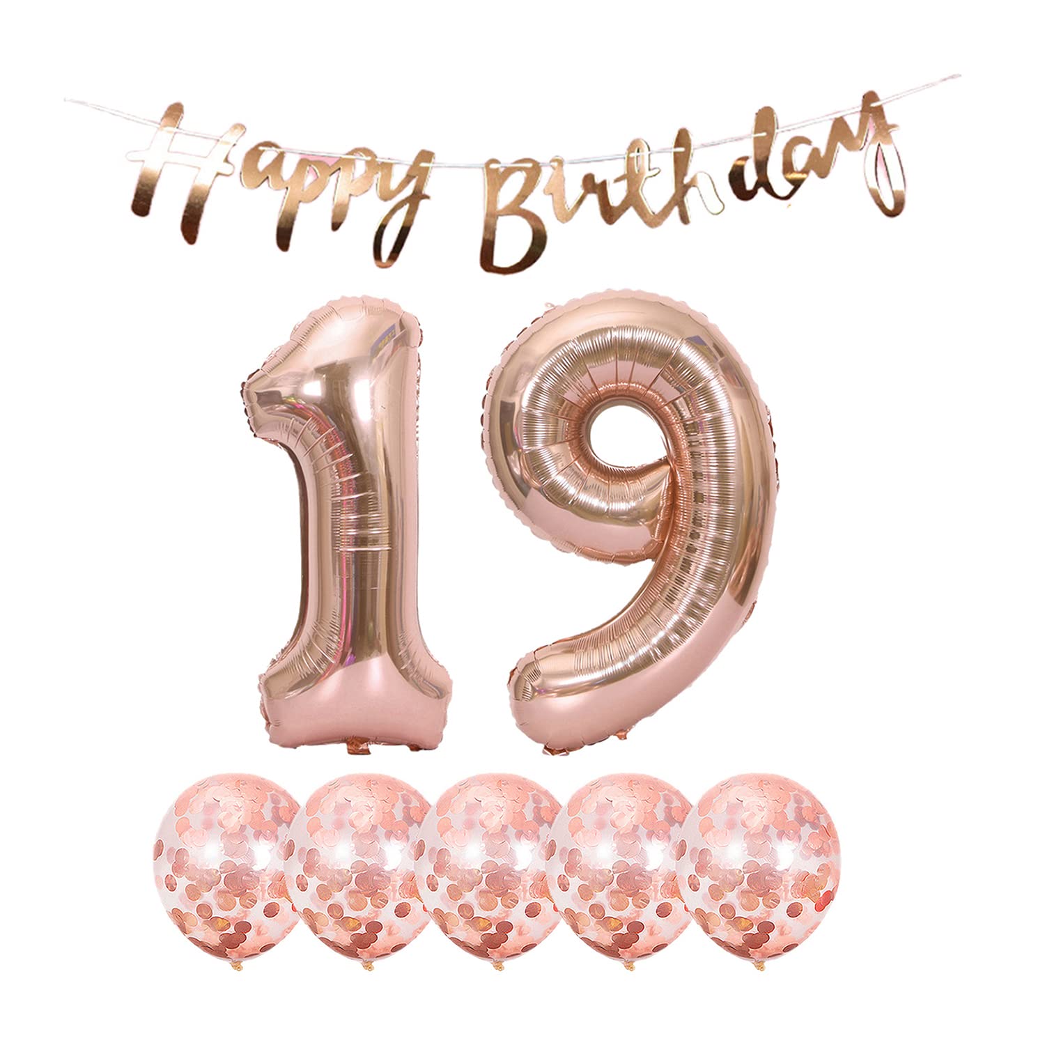 19th Birthday Party Decorations Set - Rose Gold Happy Birthday Banner, Helium Balloons, Number 19 Latex & Foil Balloons for 19 Years Old Celebration | Perfect for Sweet 19, Milestone Parties & Instagram-Worthy Decor