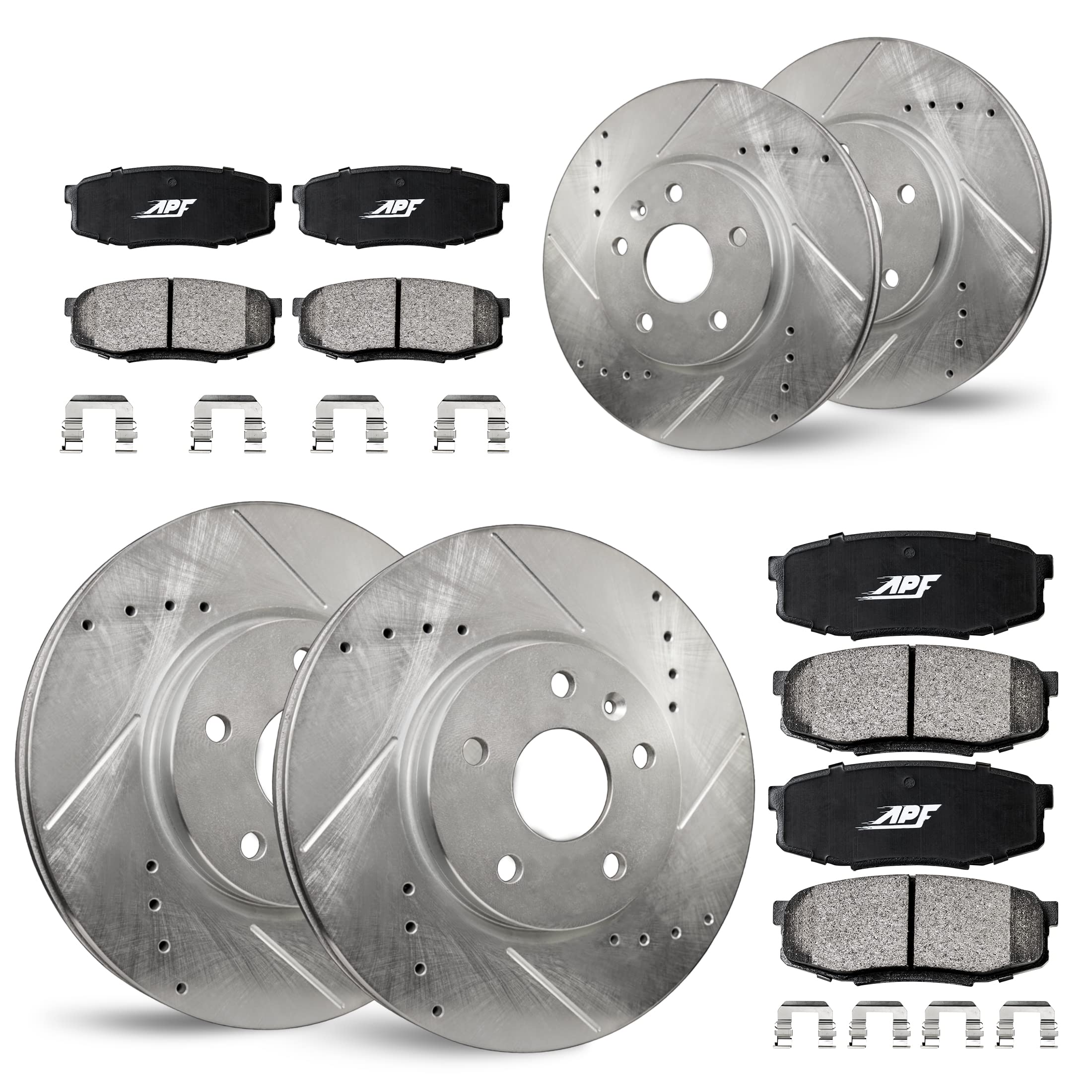 APF Full Brake Kit for Nissan Altima 2013-2019 - Zinc Plated Drilled & Slotted Rotors with Carbon Fiber Pads | 5-Lug | 10-Year Warranty | 4 Rotors & 8 Pads | Perfect for Performance Driving & Daily Commutes
