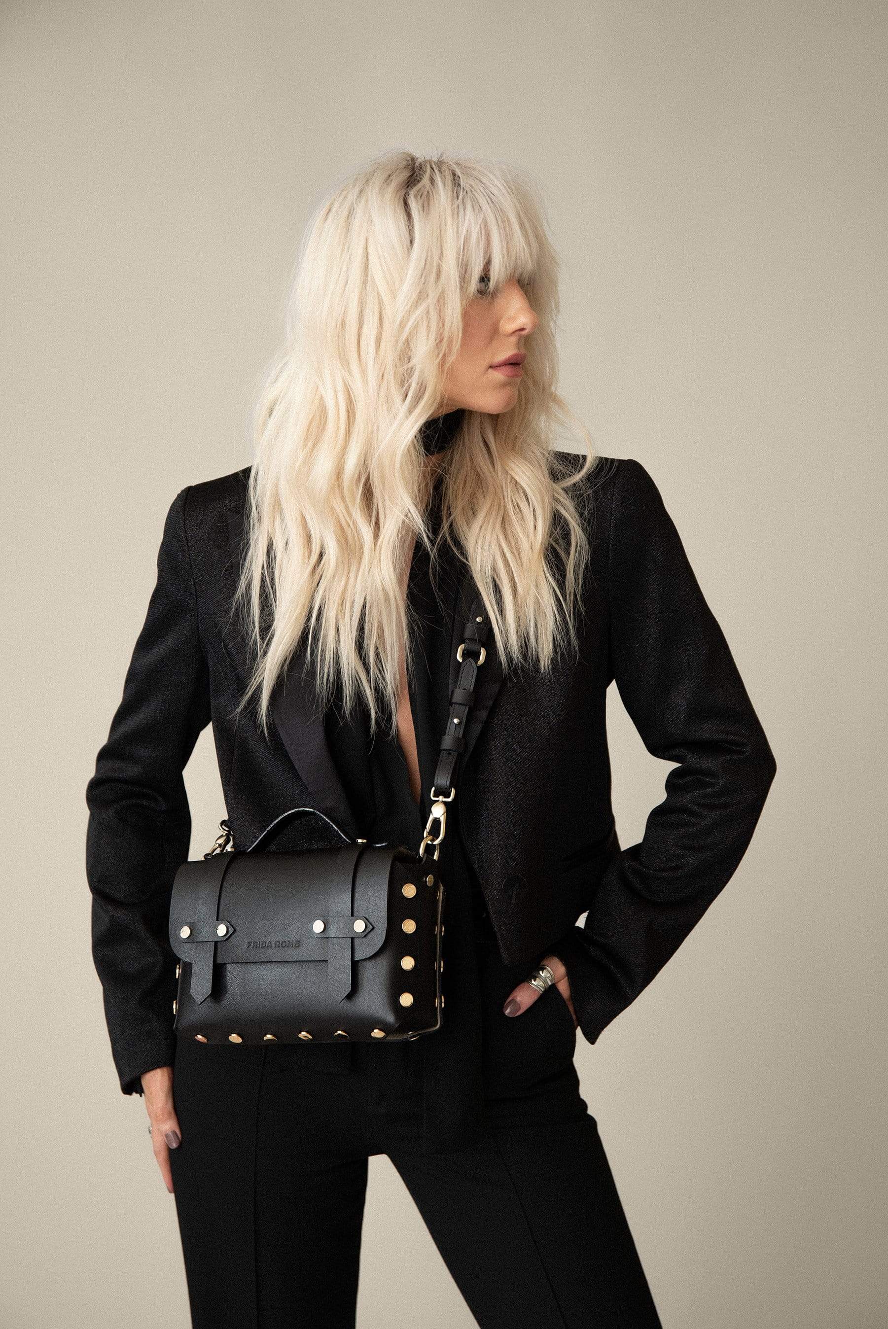 Vegan Cactus Leather Studded Crossbody Bag for Women | Black | Stylish & Sustainable Fashion Accessory for Parties, Travel & Everyday Use