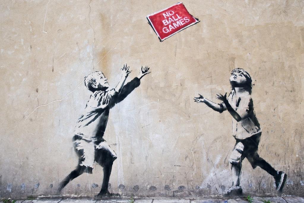 Banksy No Ball Games Street Art Print - Modern Graffiti Wall Art Poster 16x24 - Urban Decor for Living Room, Bedroom & Office