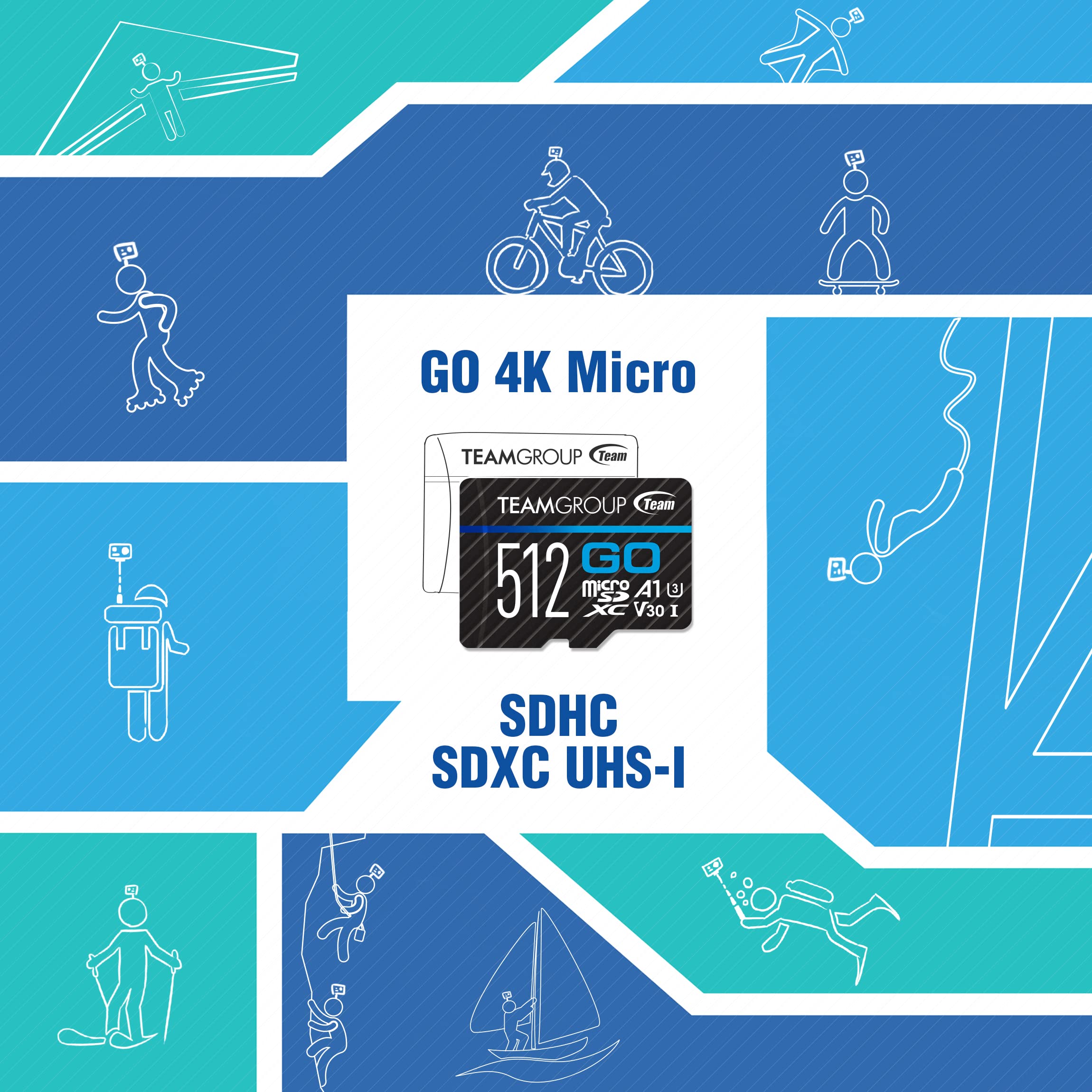 1TB Micro SDXC UHS-I U3 V30 Memory Card - High Speed 4K Video Recording for GoPro, Drone, Action Camera, Nintendo Switch - Waterproof, Shockproof for Outdoor Sports & Adventure Photography - Includes SD Adapter (TEAMGROUP GO Card TGUSDX1TU303)