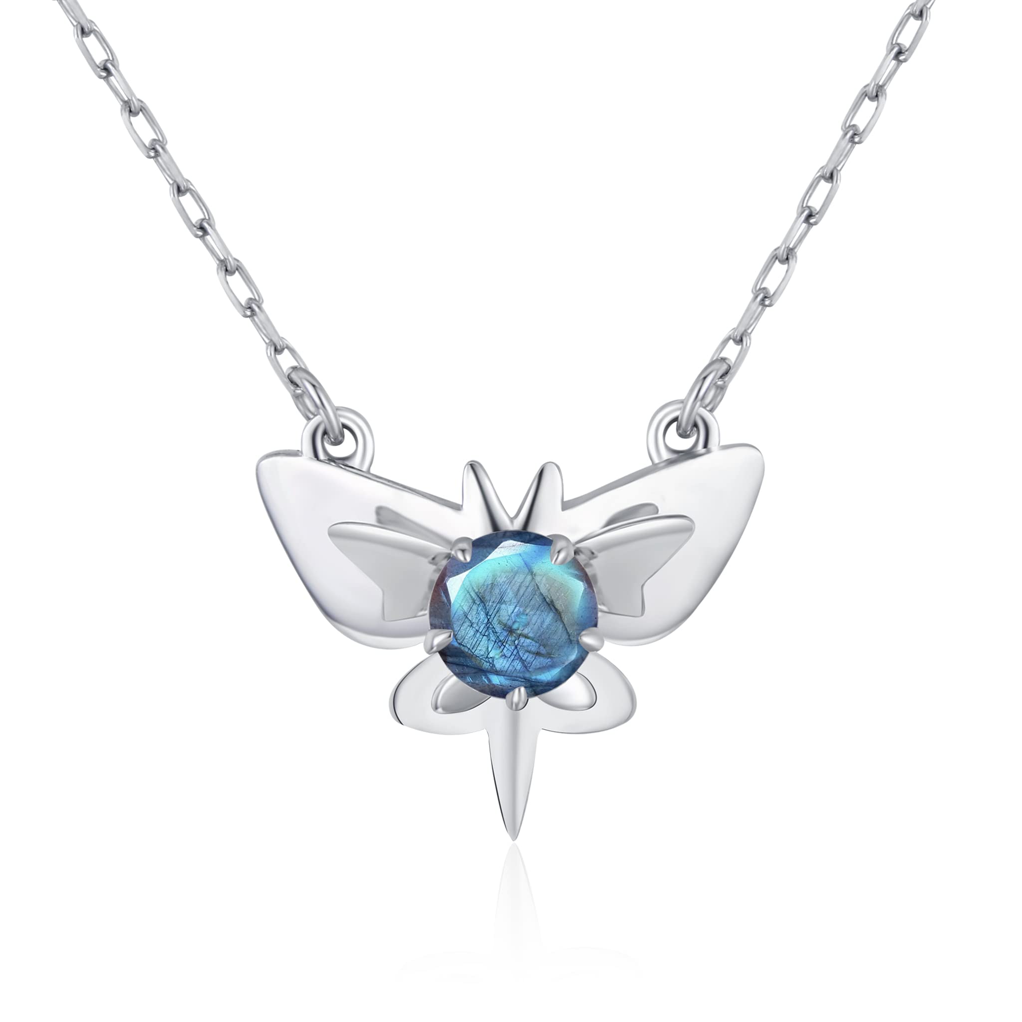 Labradorite Butterfly Pendant Necklace - Gold Dainty Layering Charm Necklace - Grey Moonstone Alternative Birthstone Jewelry - Simple Minimalist Necklace for Women - Perfect for Everyday Wear, Gift Giving & Special Occasions