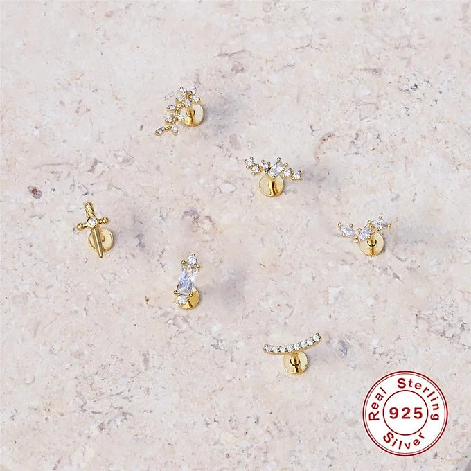 Sterling Silver Flower Cartilage Earrings - Dainty Bar Conch Studs for Women | Perfect for Everyday Wear, Gifts & Special Occasions | HC039